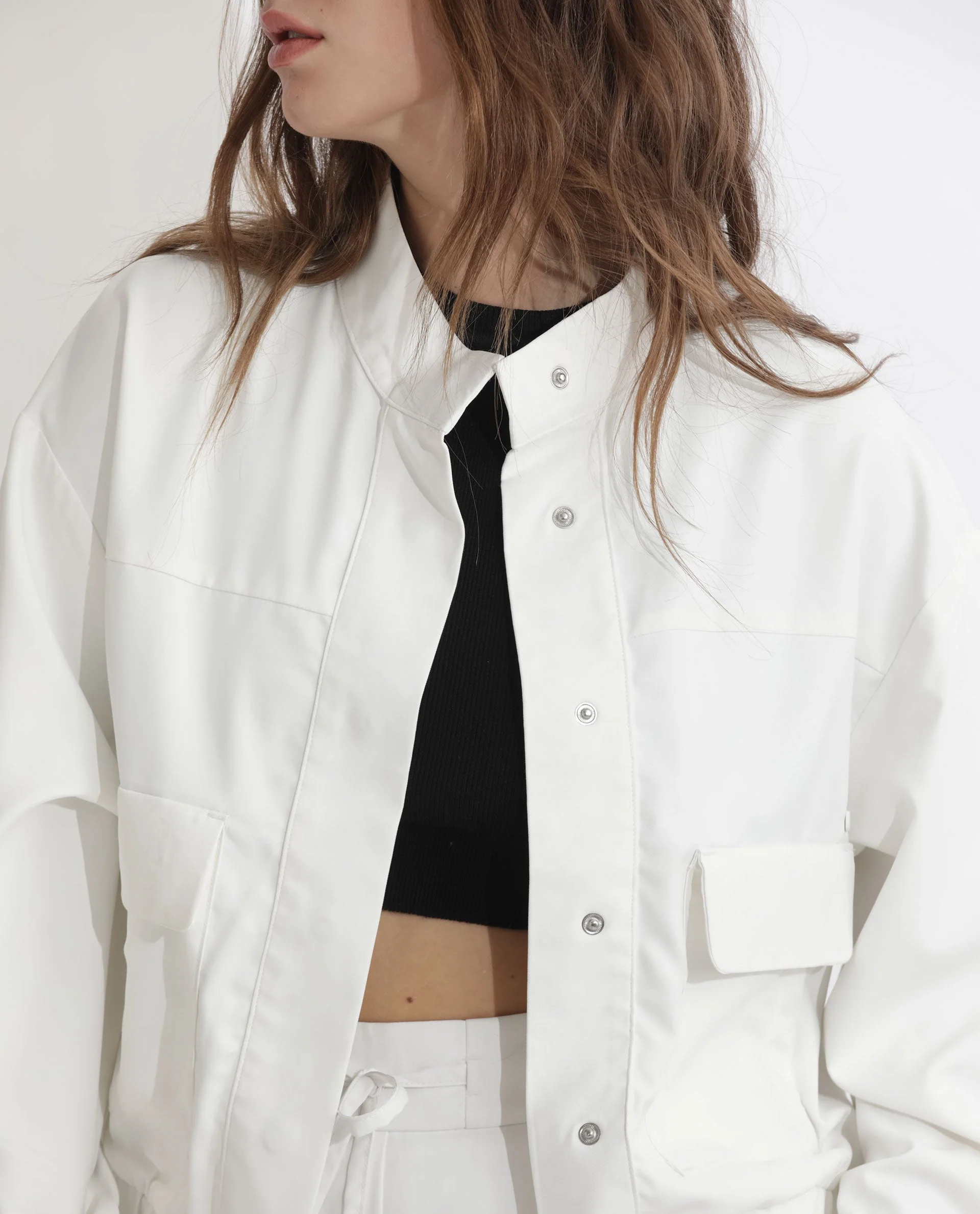 Rareism Women's Ruks Off White Polyester High Neck Plain Regular Fit Jacket - Image 4