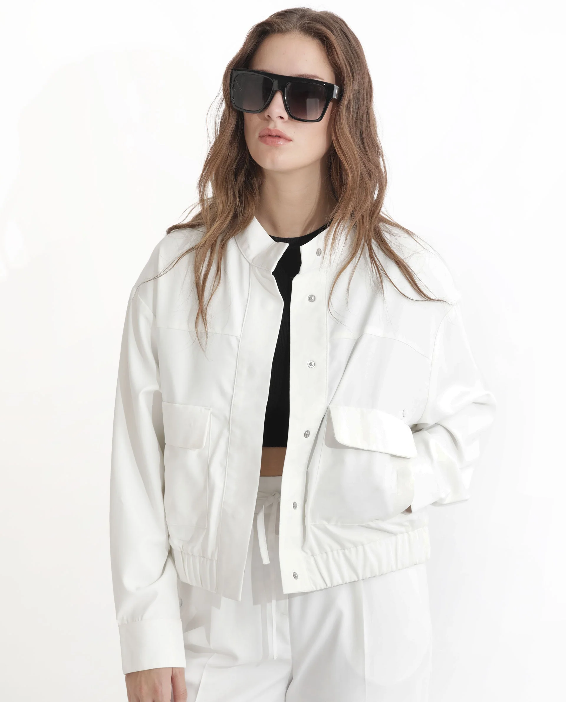 Rareism Women's Ruks Off White Polyester High Neck Plain Regular Fit Jacket - Image 6