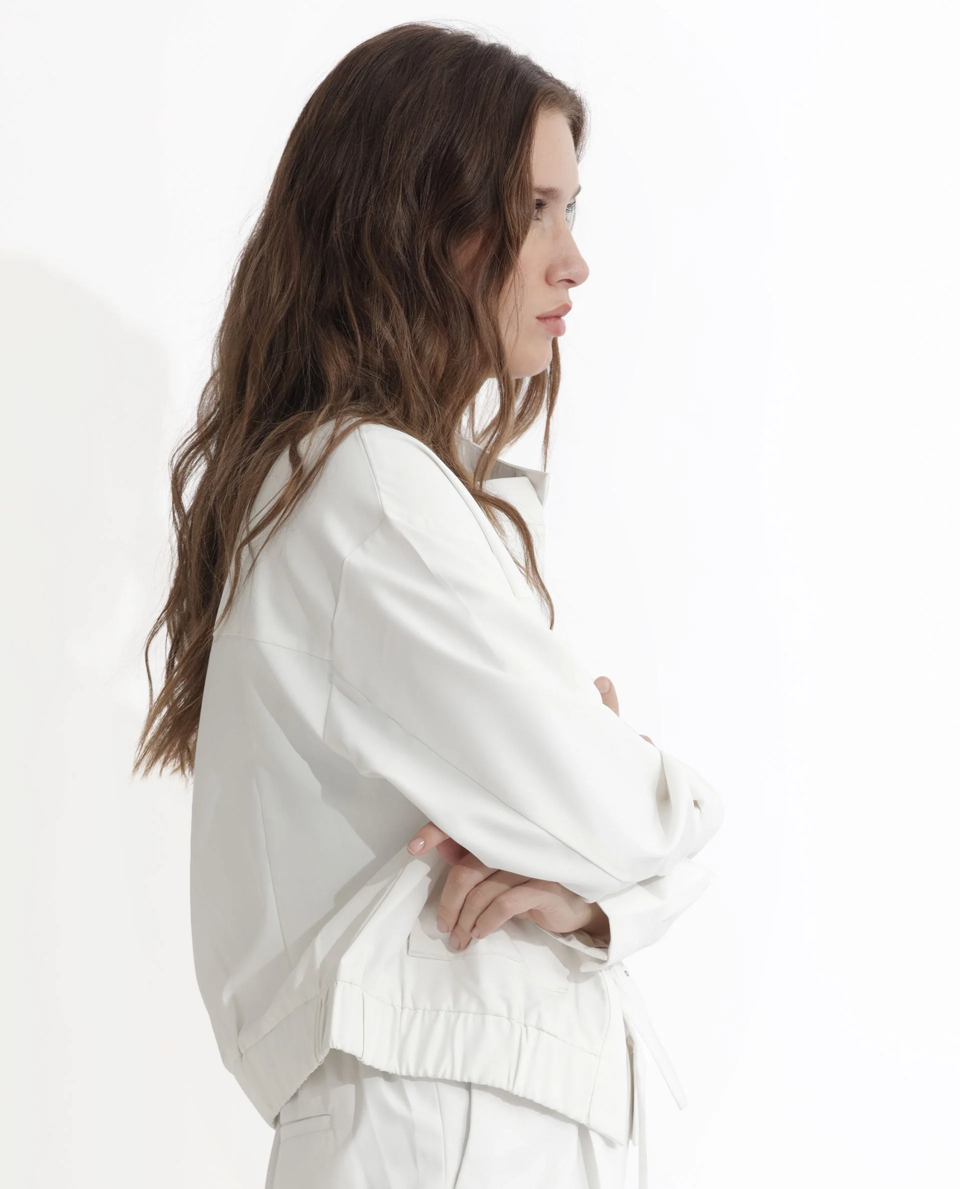 Rareism Women's Ruks Off White Polyester High Neck Plain Regular Fit Jacket - Image 8