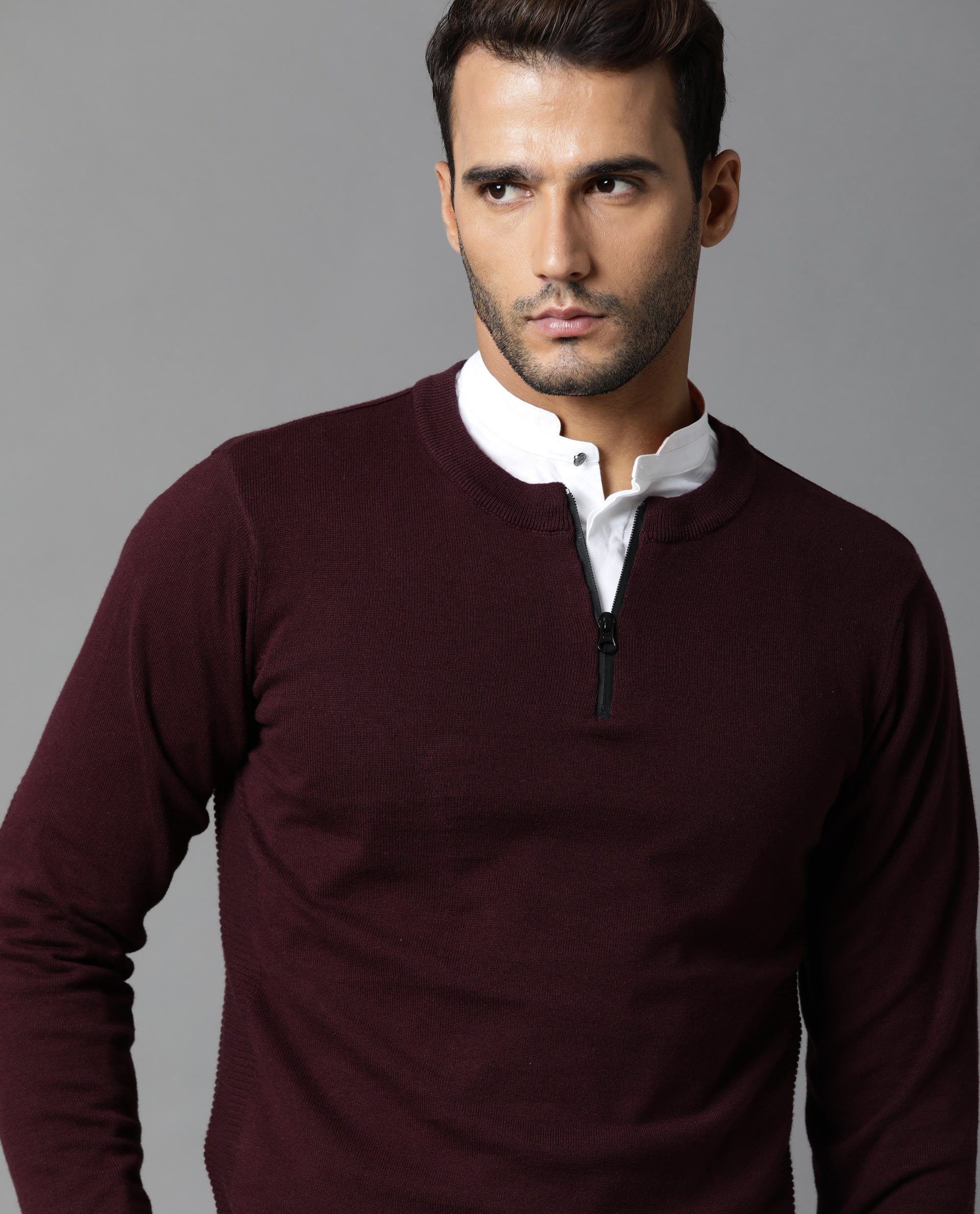 Rare Rabbit Men's Rumble Maroon Cotton Plain Regular Fit Full Sleeve Crew Neck Sweater - Image 4