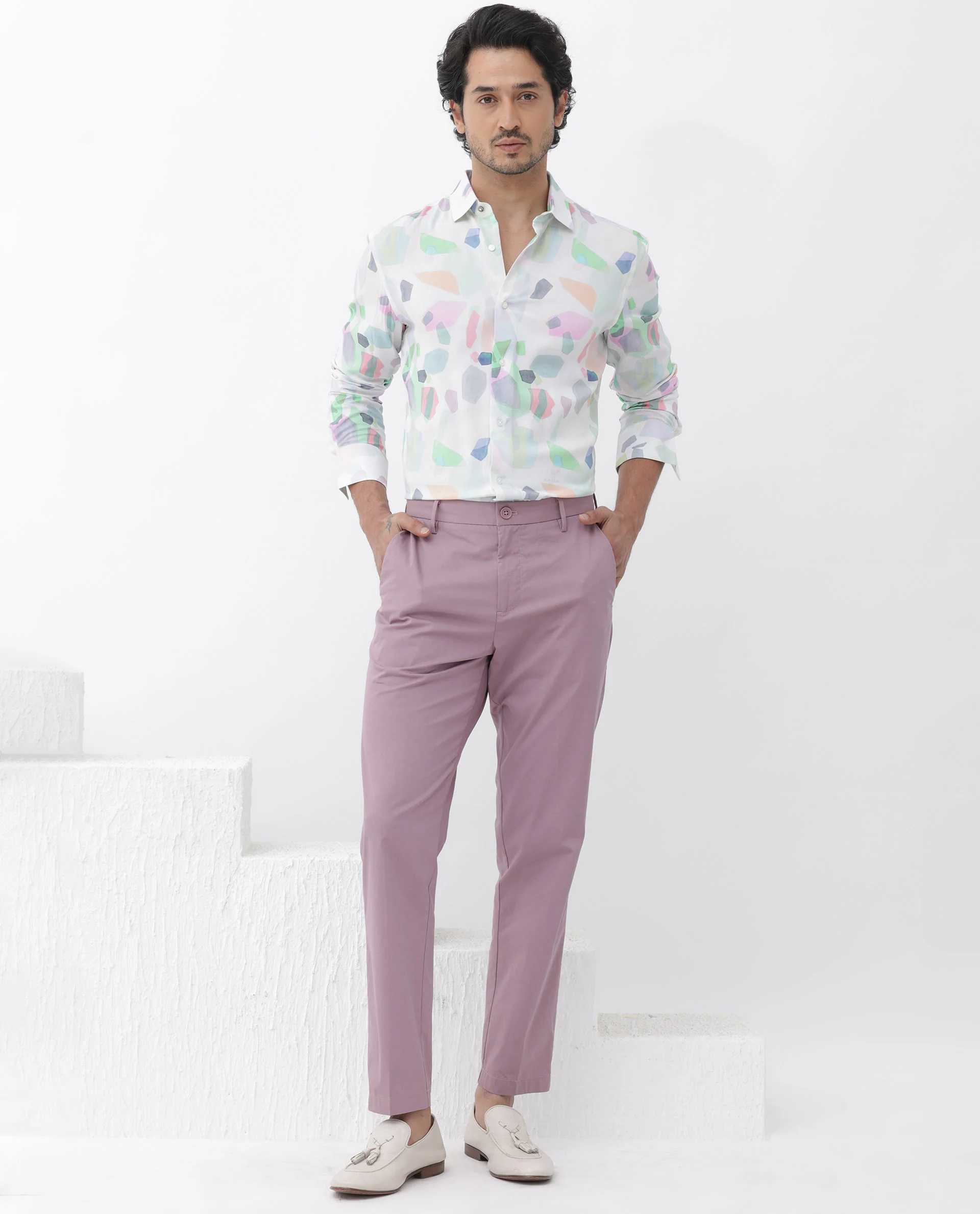 Rare Rabbit Men's Rumelo Off White Viscose Blend Abstract Print Regular Fit Full Sleeve Collared Shirt - Image 2
