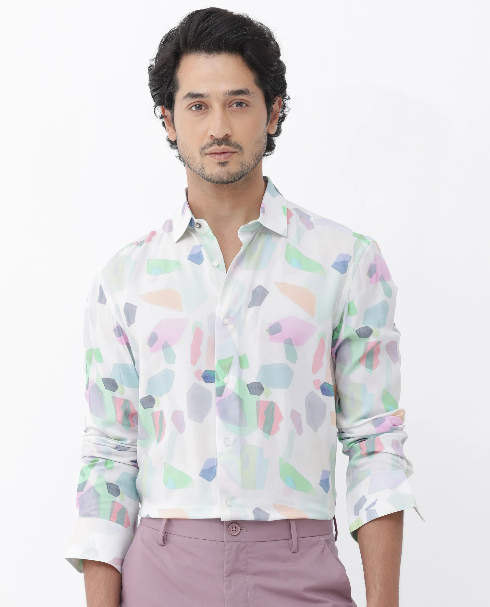 Rare Rabbit Men's Rumelo Off White Viscose Blend Abstract Print Regular Fit Full Sleeve Collared Shirt - Image 6