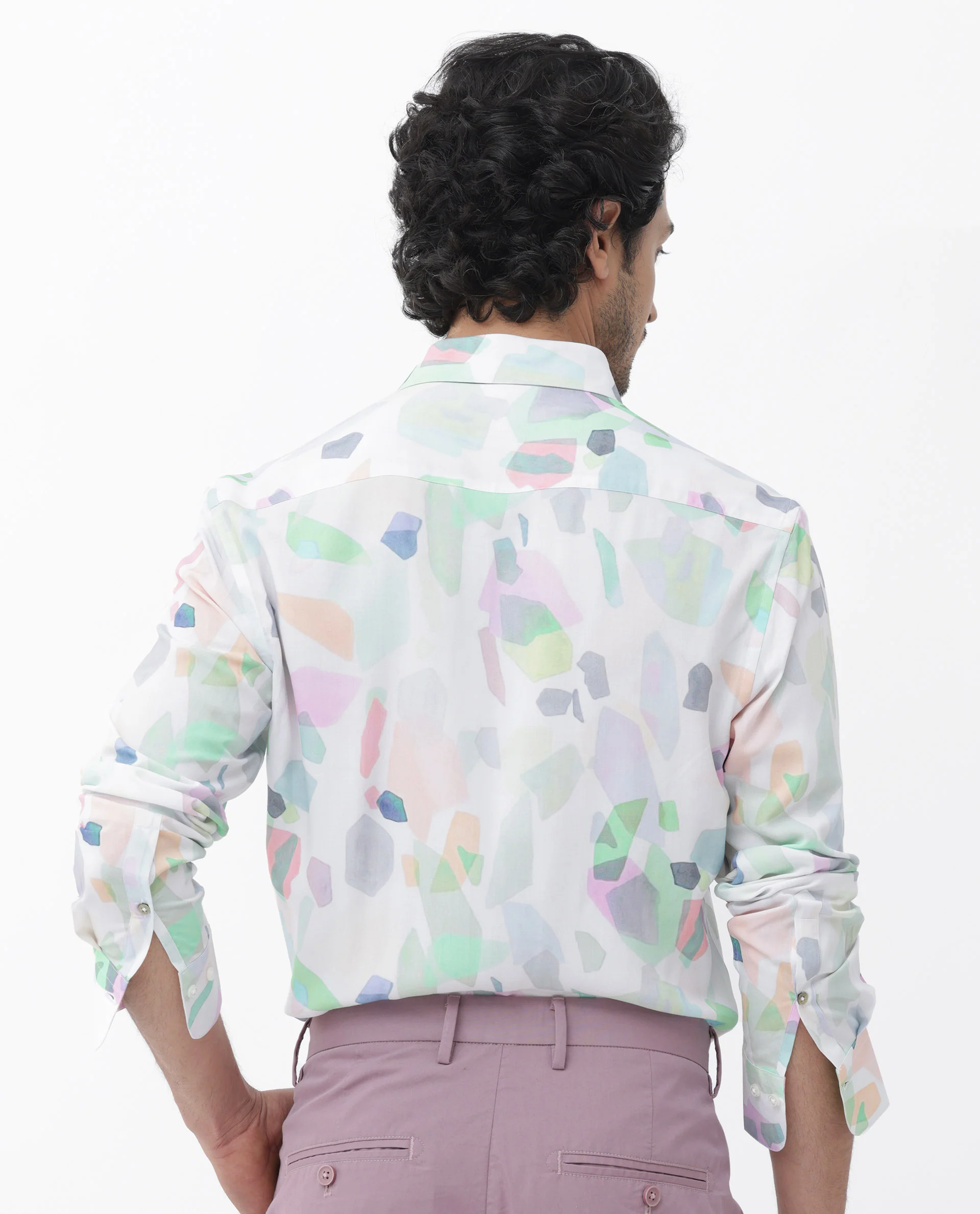 Rare Rabbit Men's Rumelo Off White Viscose Blend Abstract Print Regular Fit Full Sleeve Collared Shirt - Image 8