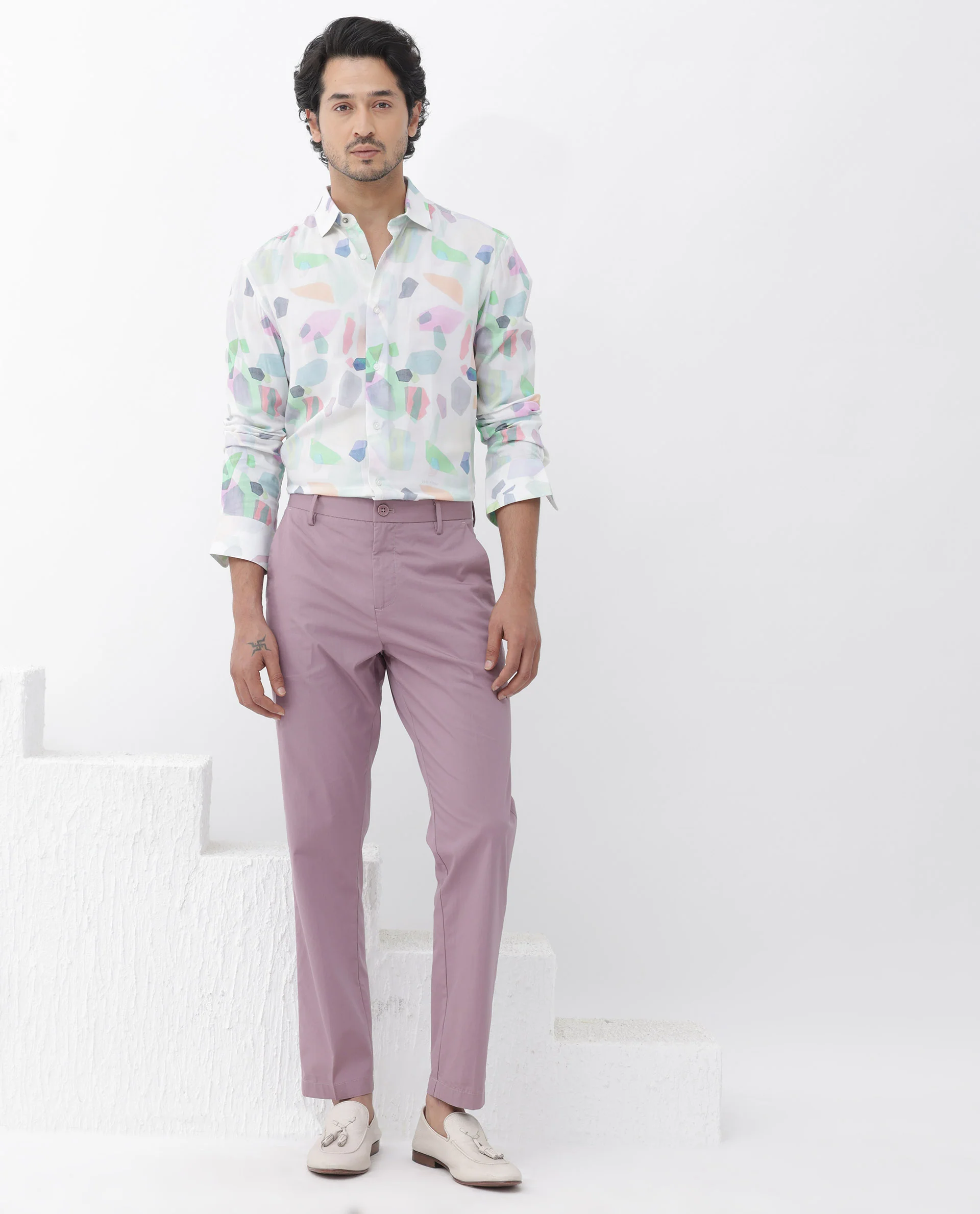 Rare Rabbit Men's Rumelo Off White Viscose Blend Abstract Print Regular Fit Full Sleeve Collared Shirt - Image 9