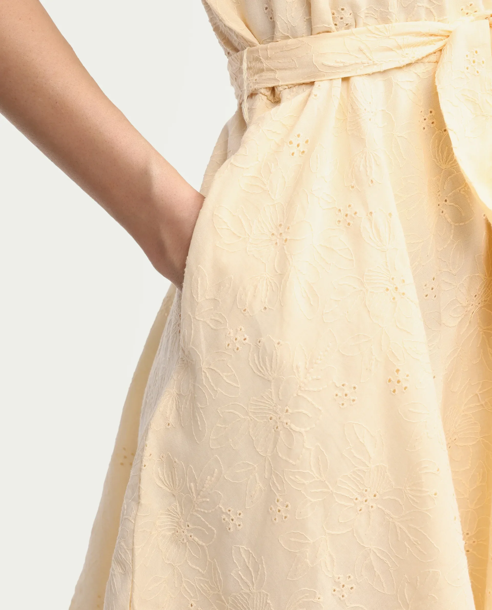 Rareism Women's Rumi Pastel Yellow Cotton Sleeveless Band Collar Regular Fit Plain Dress - Image 5