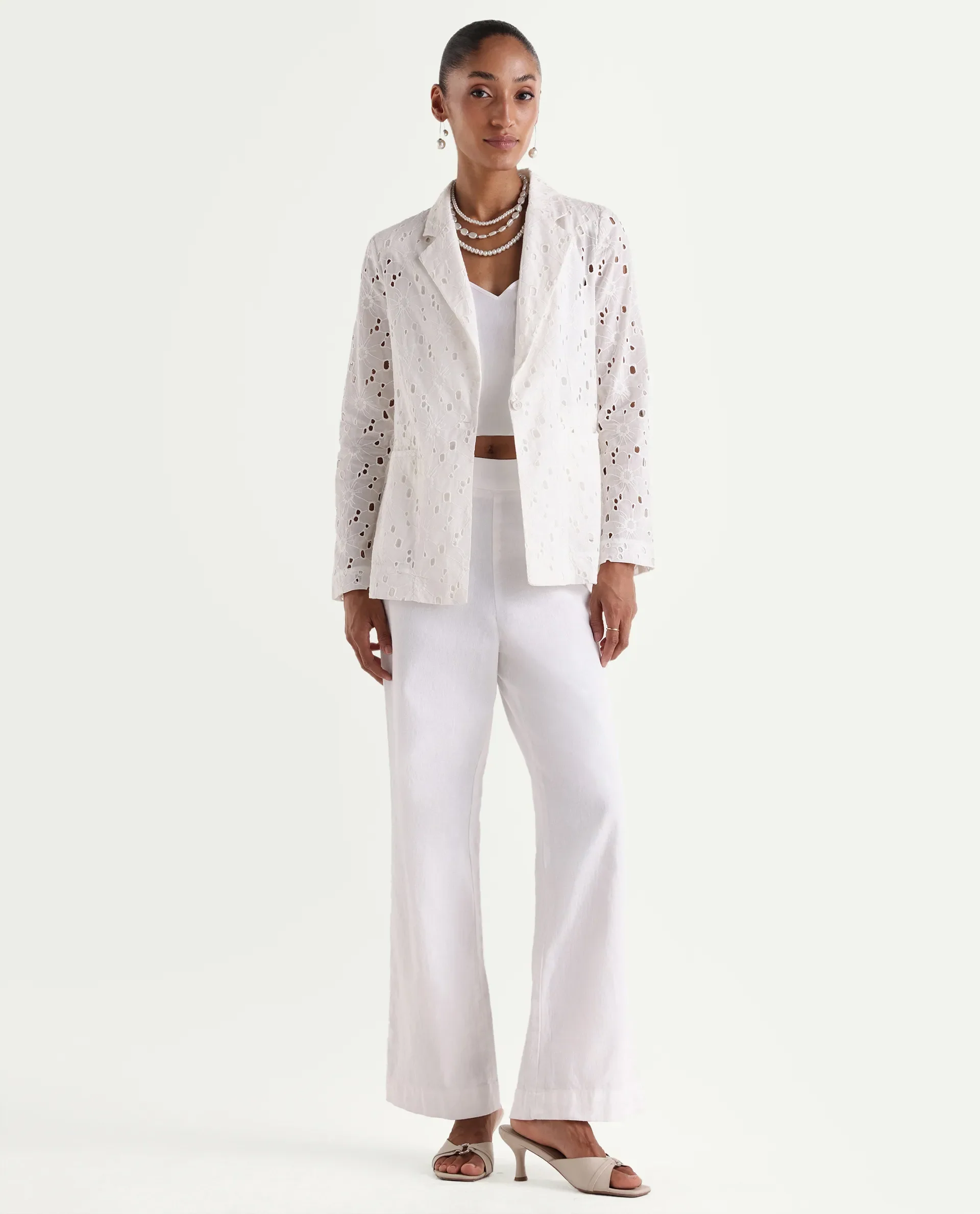 Rareism Women's Rumon Primary White Full Sleeve Lapel Neck Regular Fit Blazer - Image 2