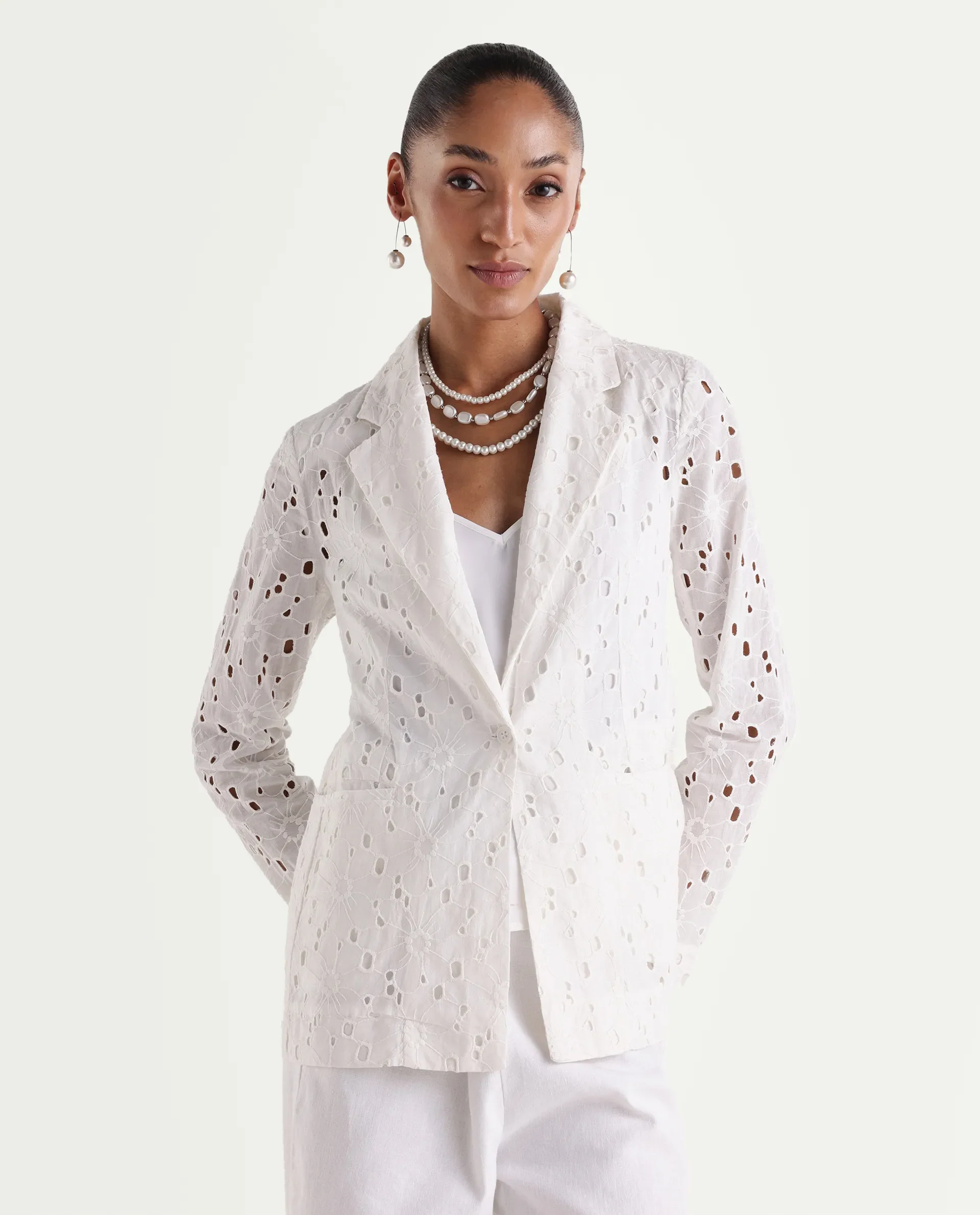 Rareism Women's Rumon Primary White Full Sleeve Lapel Neck Regular Fit Blazer - Image 3