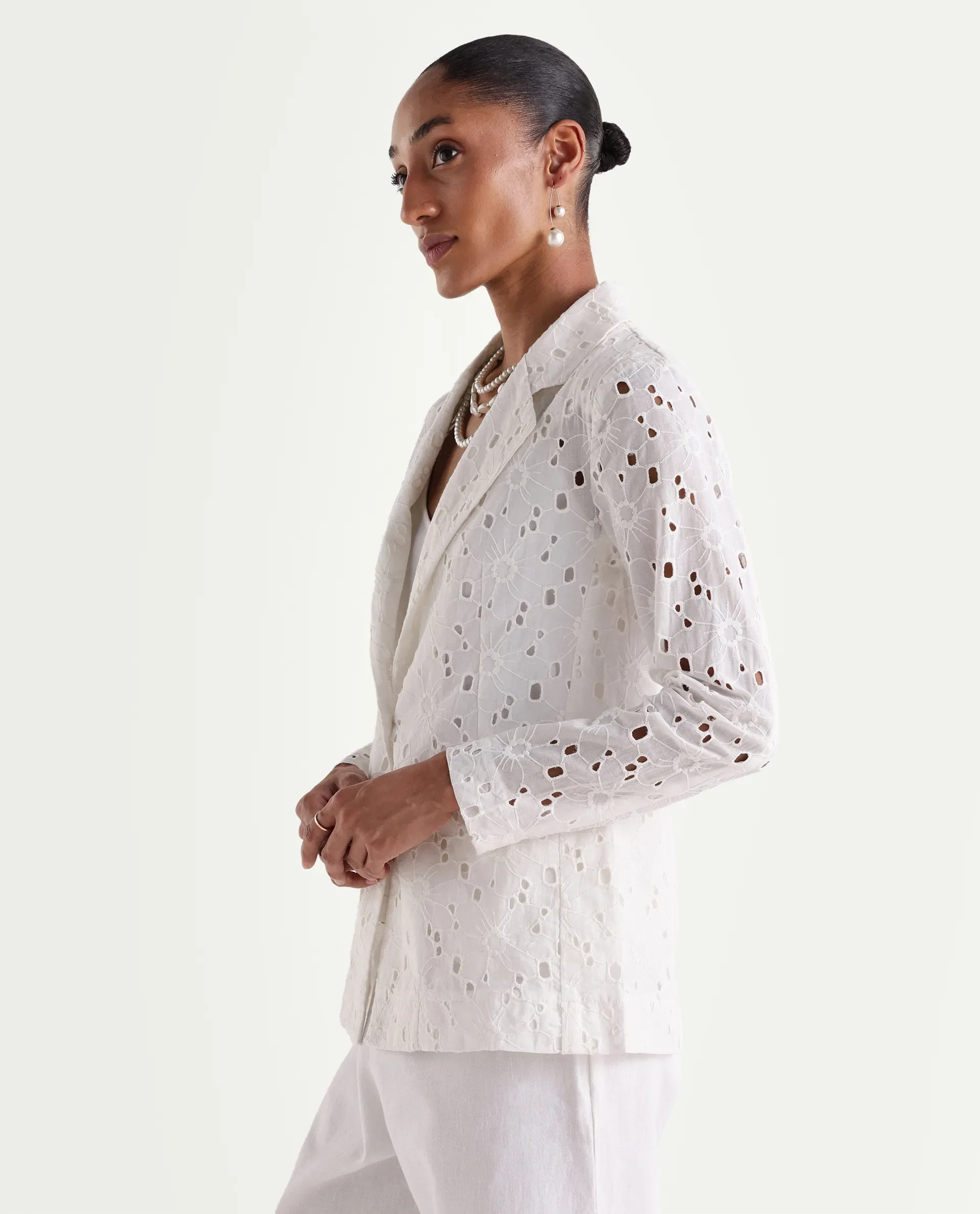 Rareism Women's Rumon Primary White Full Sleeve Lapel Neck Regular Fit Blazer - Image 5