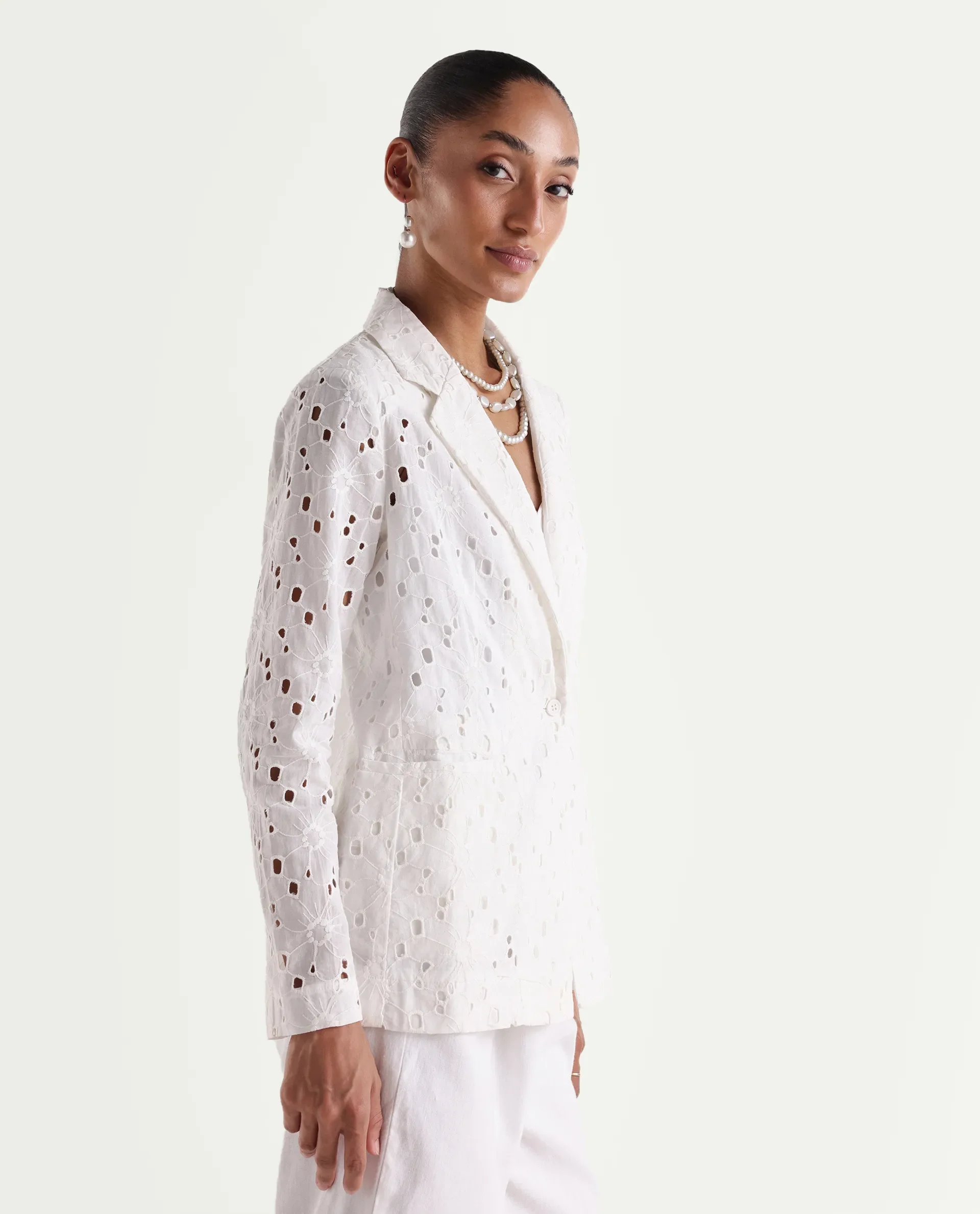 Rareism Women's Rumon Primary White Full Sleeve Lapel Neck Regular Fit Blazer - Image 6