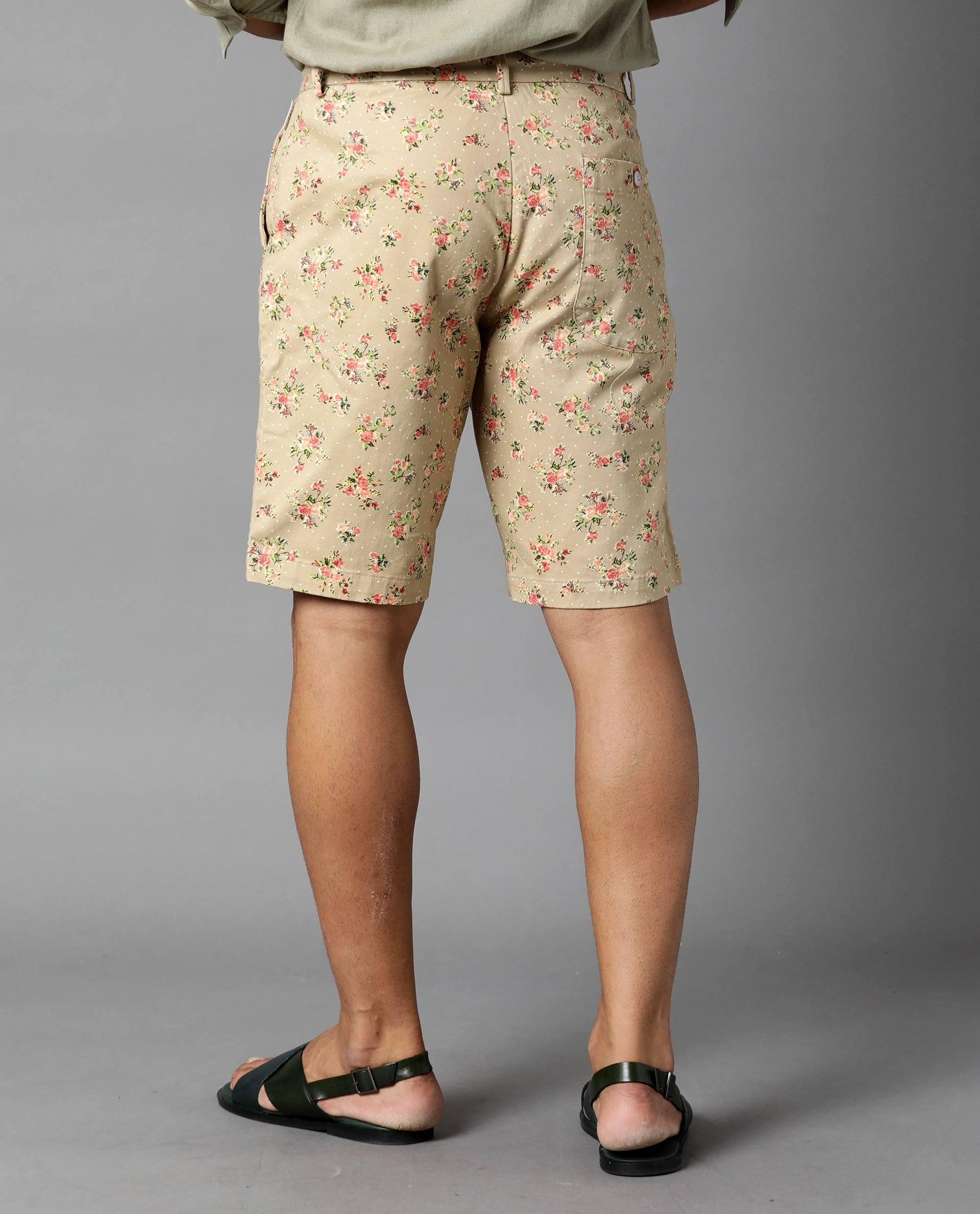 Rare Rabbit Men's Run Beige Cotton Slim Fit Shorts - Image 2