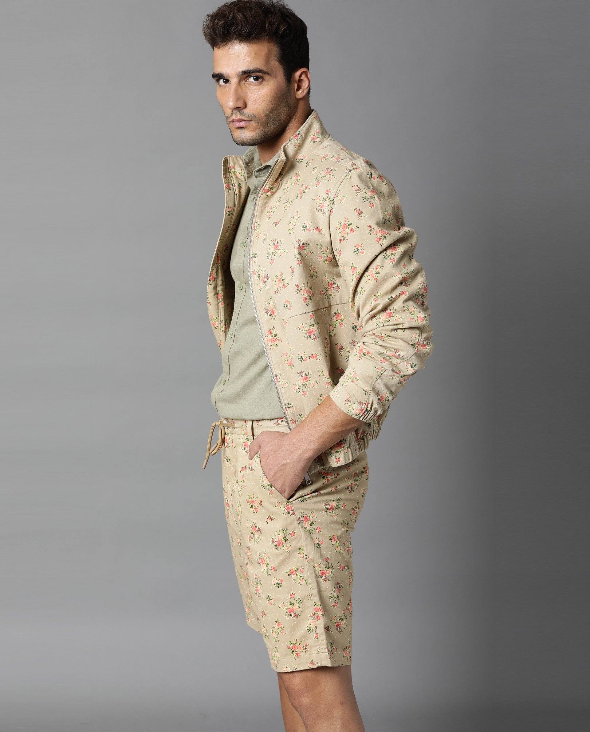 Rare Rabbit Men's Run Beige Cotton Slim Fit Shorts - Image 3