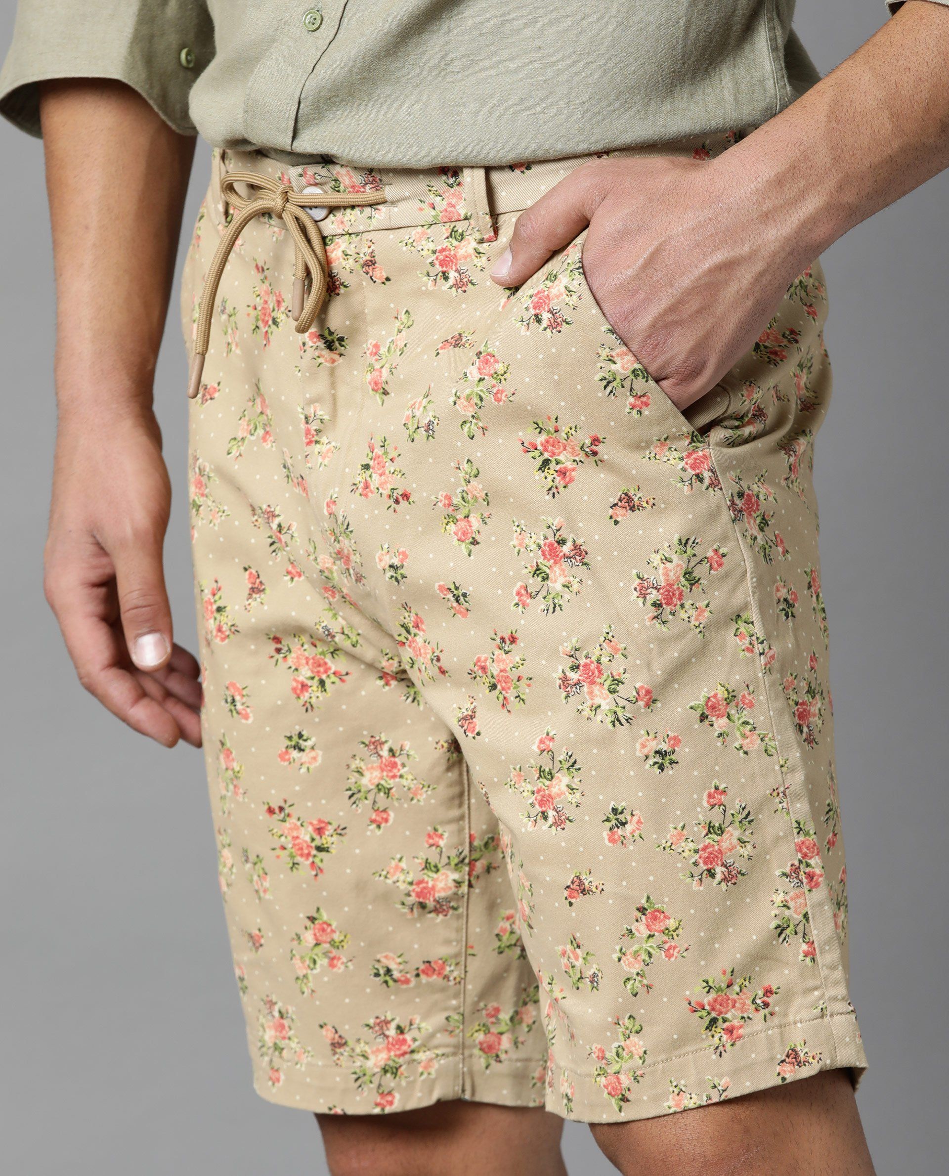 Rare Rabbit Men's Run Beige Cotton Slim Fit Shorts - Image 4