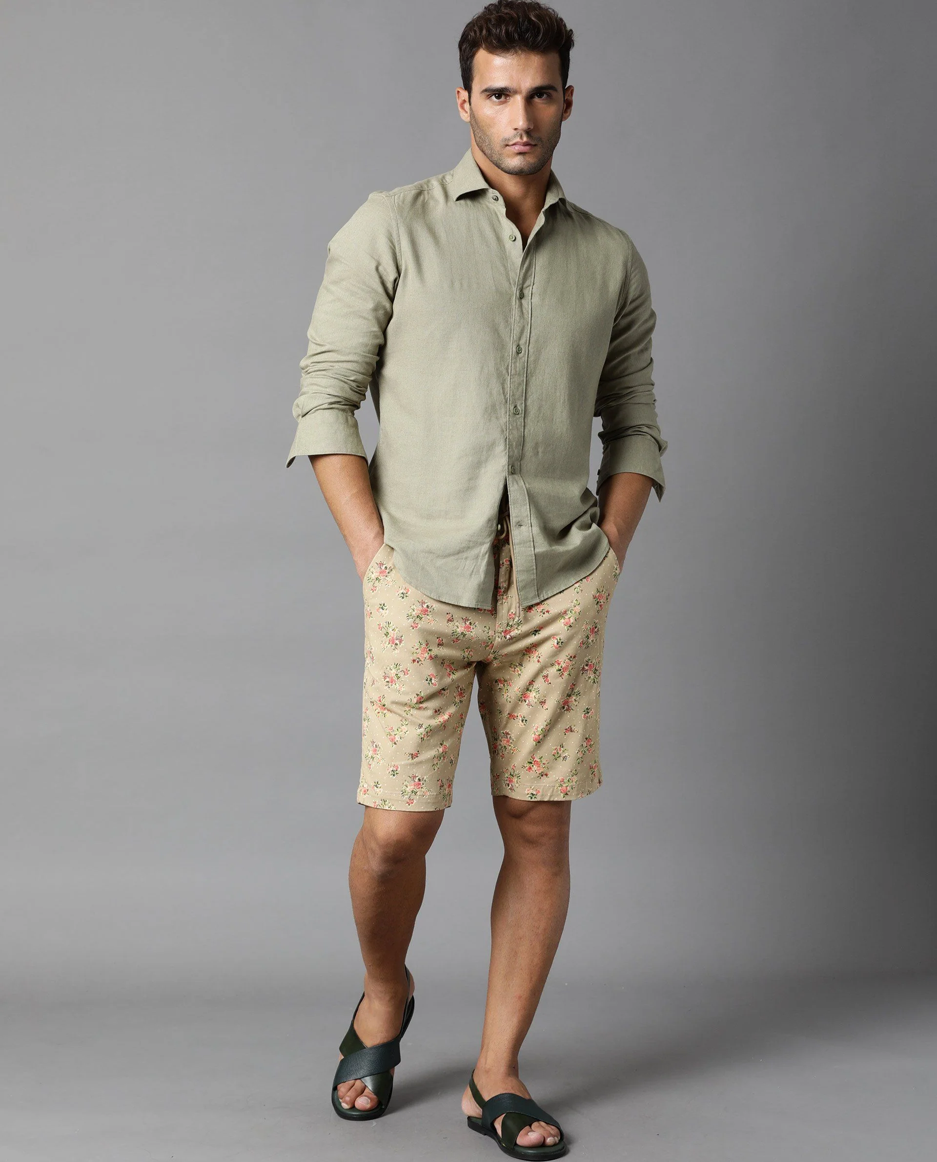 Rare Rabbit Men's Run Beige Cotton Slim Fit Shorts - Image 5