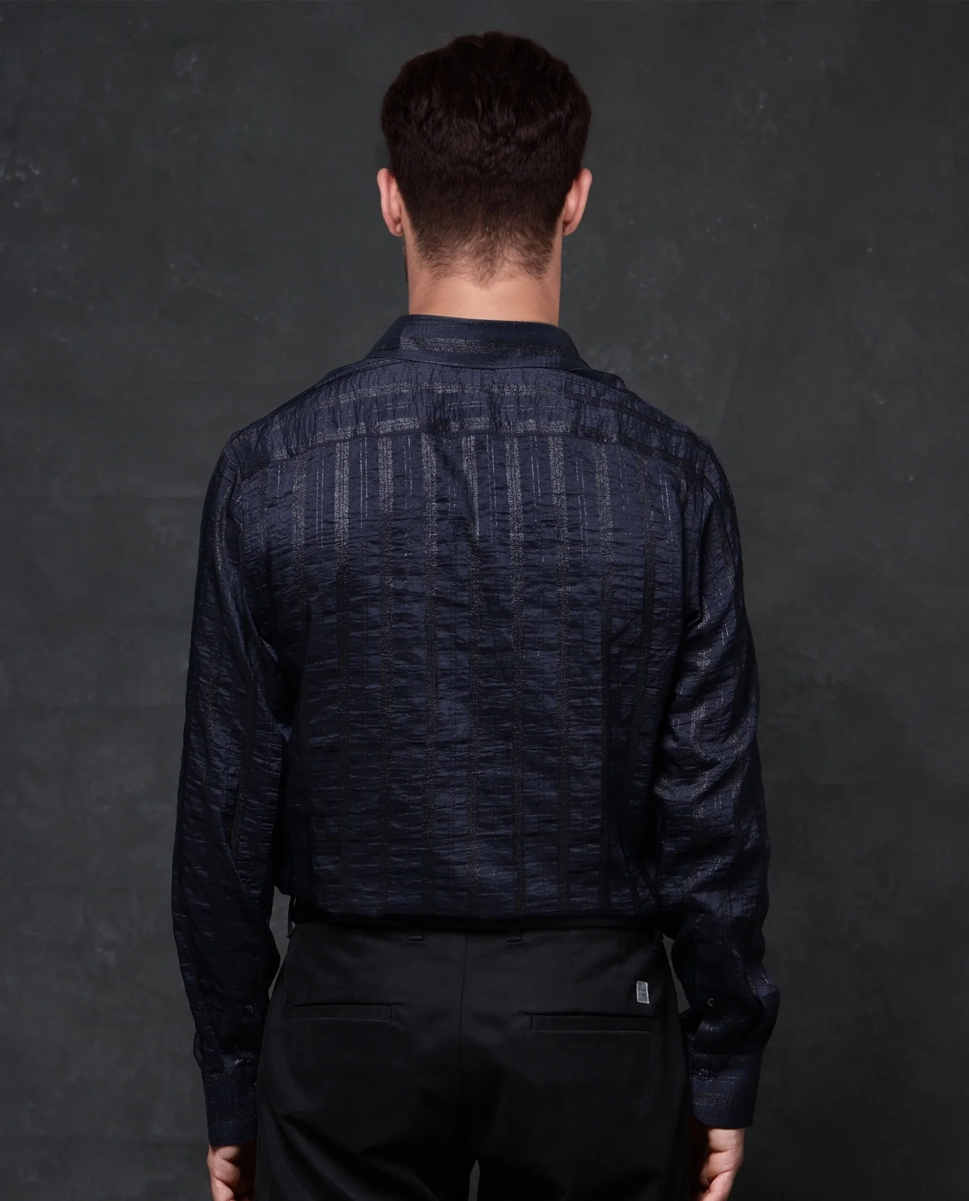 Rare Rabbit Men's Runek-2 Dark Navy Cotton Striped Print Regular Fit Full Sleeve Collared Shirt - Image 4