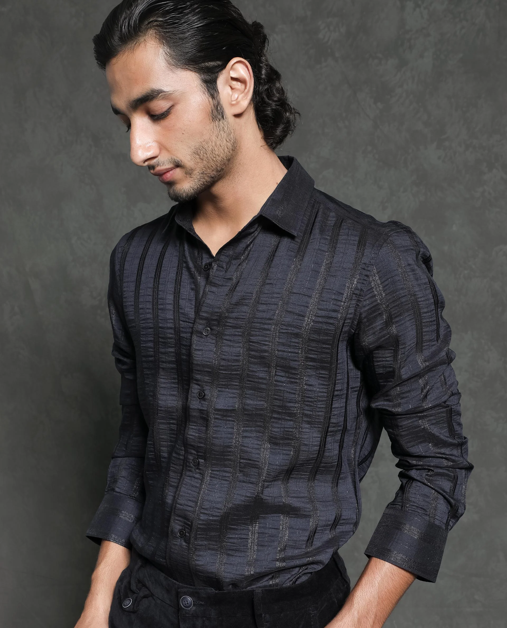 Rare Rabbit Men's Runek Black Cotton Striped Print Regular Fit Full Sleeve Collared Shirt - Image 10