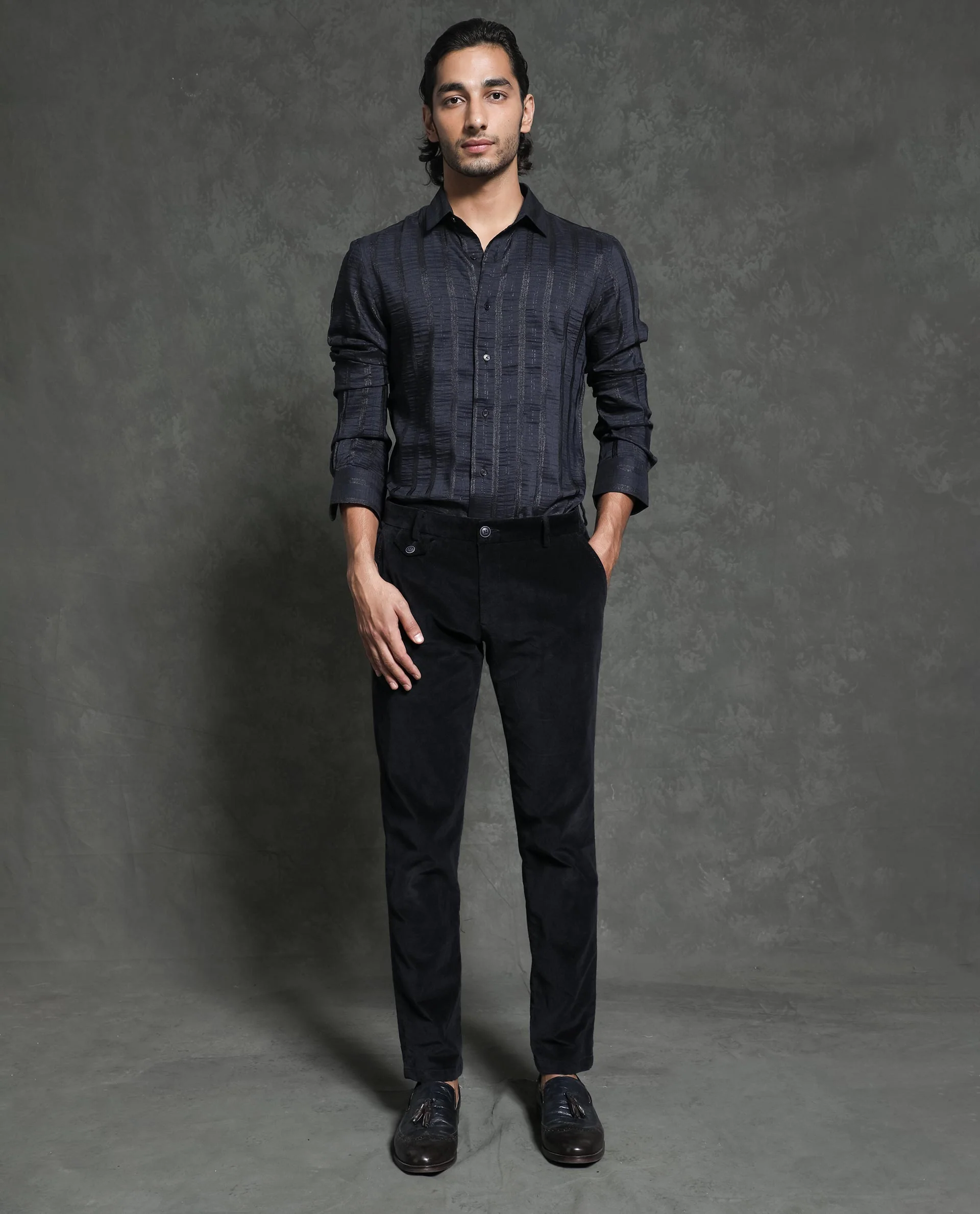 Rare Rabbit Men's Runek Black Cotton Striped Print Regular Fit Full Sleeve Collared Shirt - Image 2