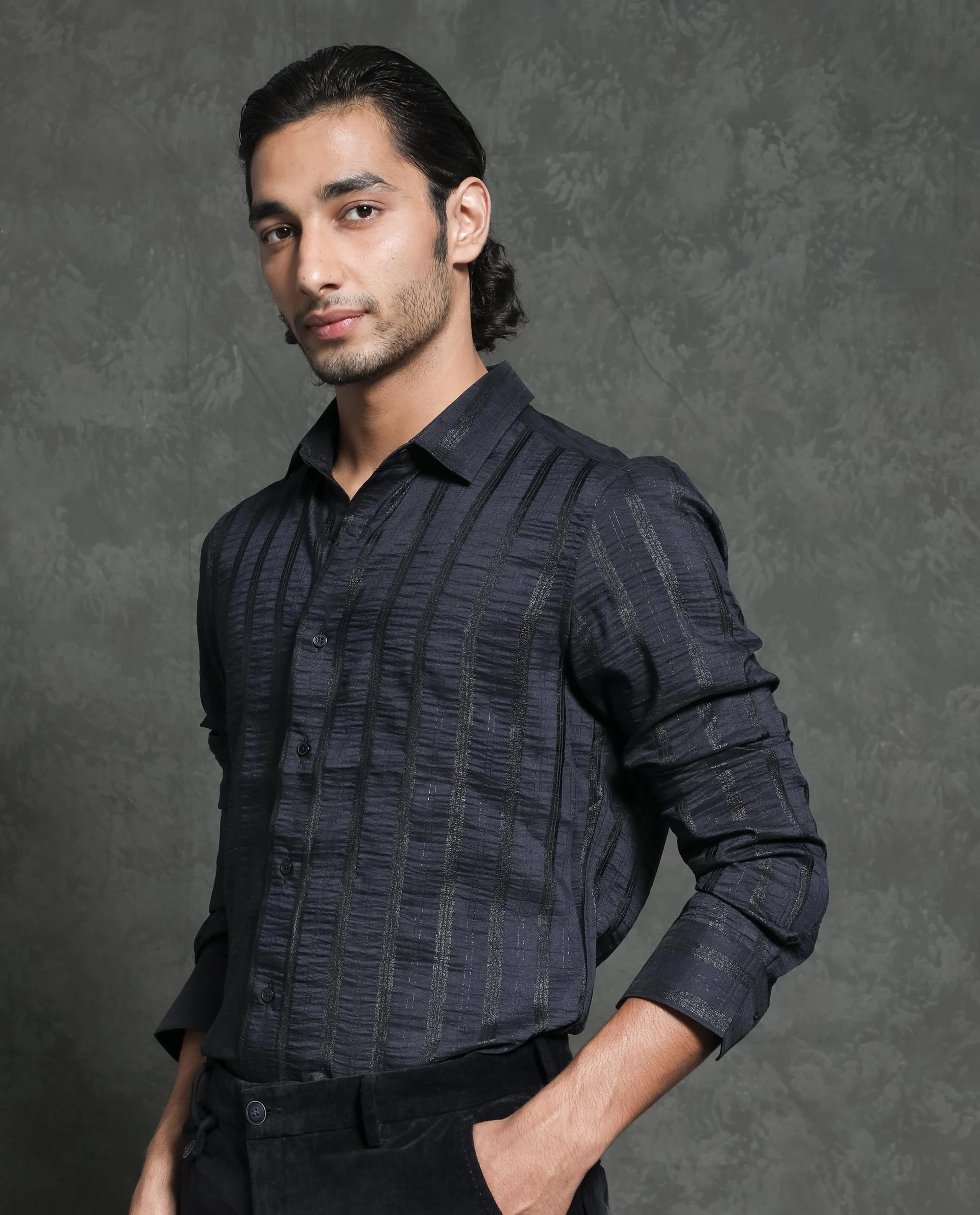 Rare Rabbit Men's Runek Black Cotton Striped Print Regular Fit Full Sleeve Collared Shirt - Image 3