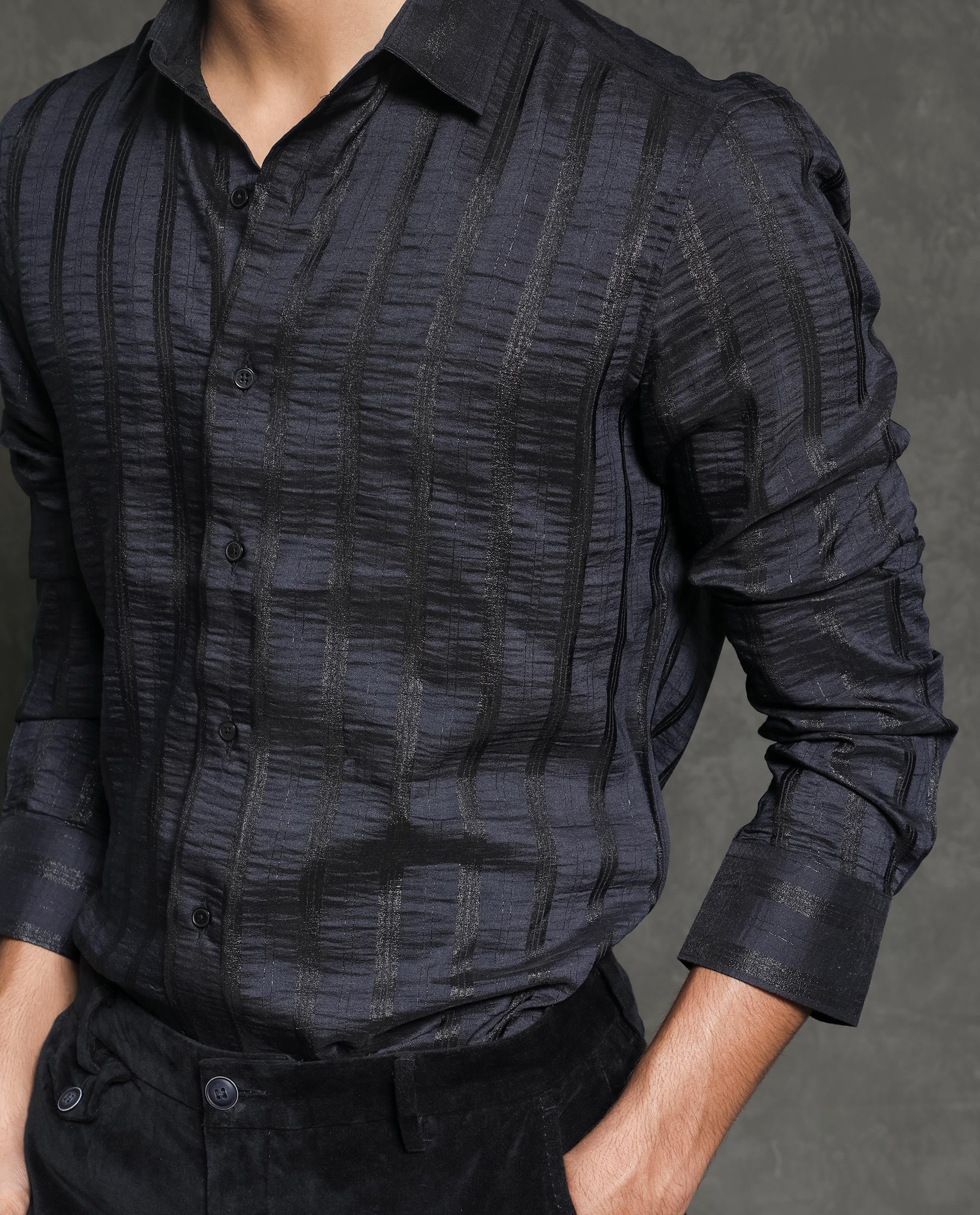 Rare Rabbit Men's Runek Black Cotton Striped Print Regular Fit Full Sleeve Collared Shirt - Image 9