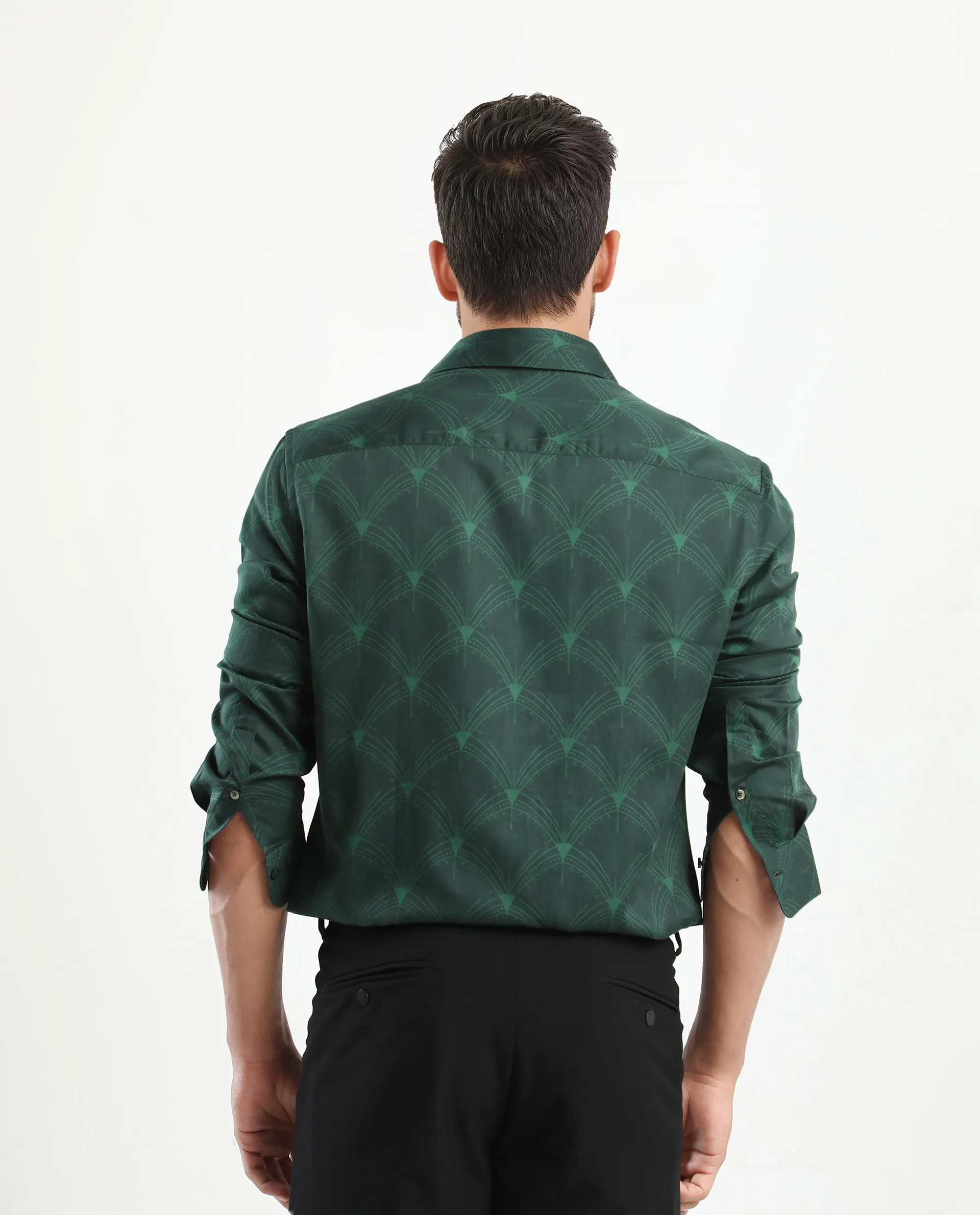 Rare Rabbit Men's Runi Green Cotton Blend Decorative Print Regular Fit Full Sleeve Collared Shirt - Image 8