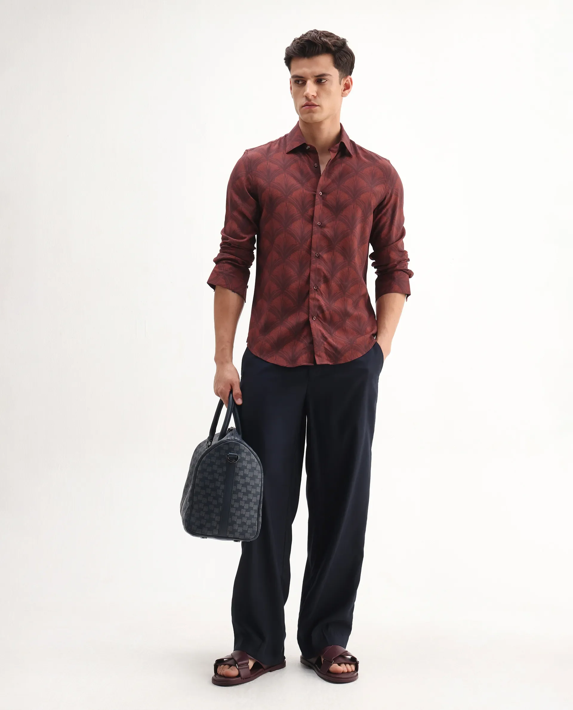 Rare Rabbit Men's Runi Red Cotton Blend Decorative Print Regular Fit Full Sleeve Collared Shirt - Image 2