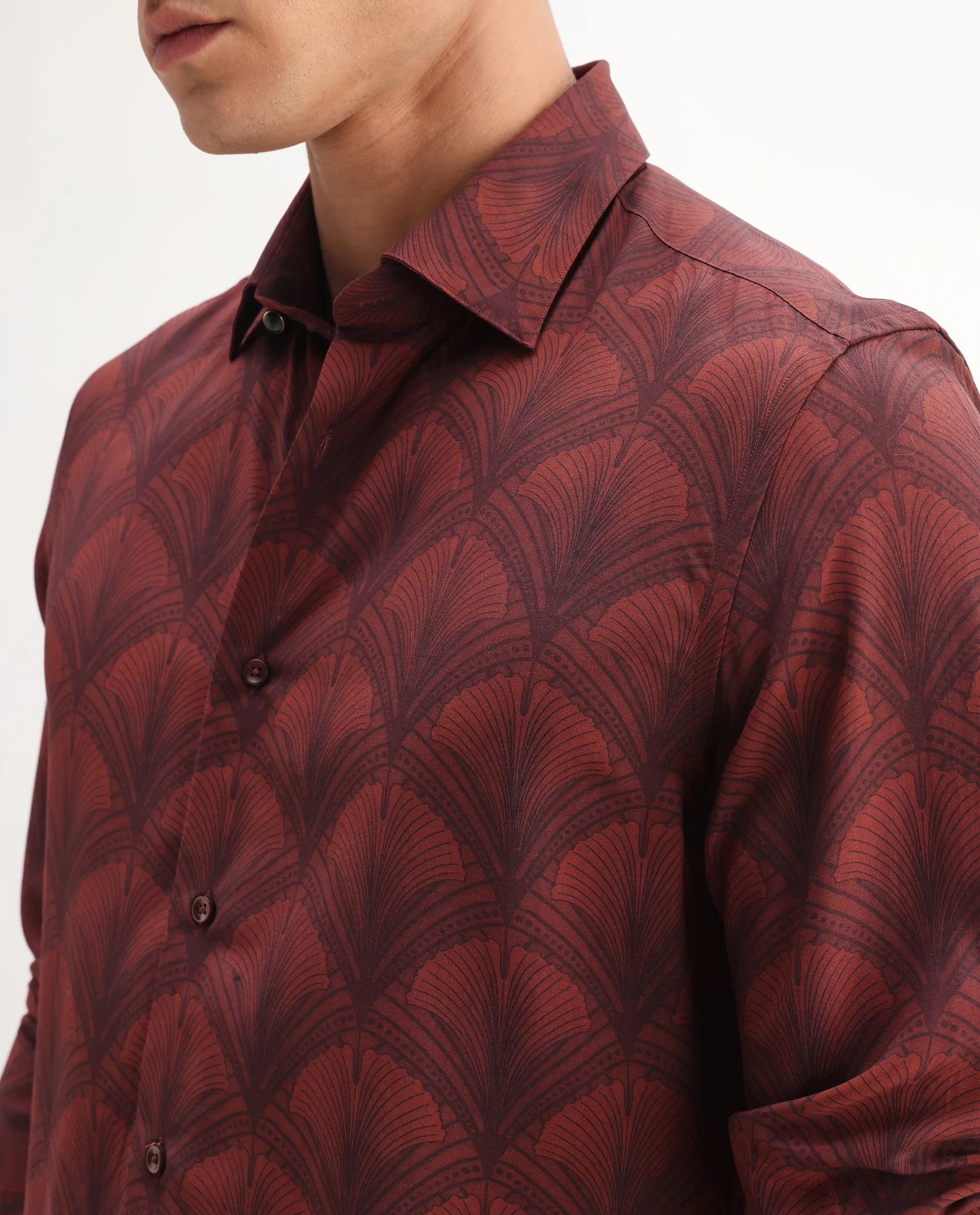 Rare Rabbit Men's Runi Red Cotton Blend Decorative Print Regular Fit Full Sleeve Collared Shirt - Image 3