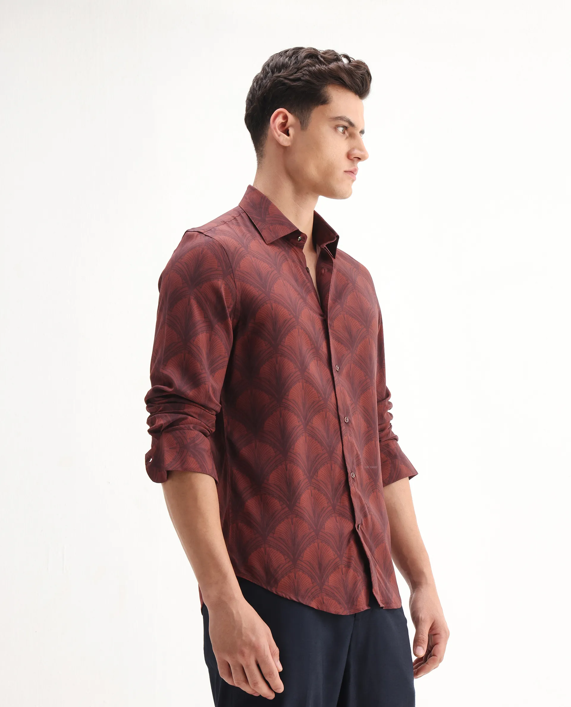 Rare Rabbit Men's Runi Red Cotton Blend Decorative Print Regular Fit Full Sleeve Collared Shirt - Image 6