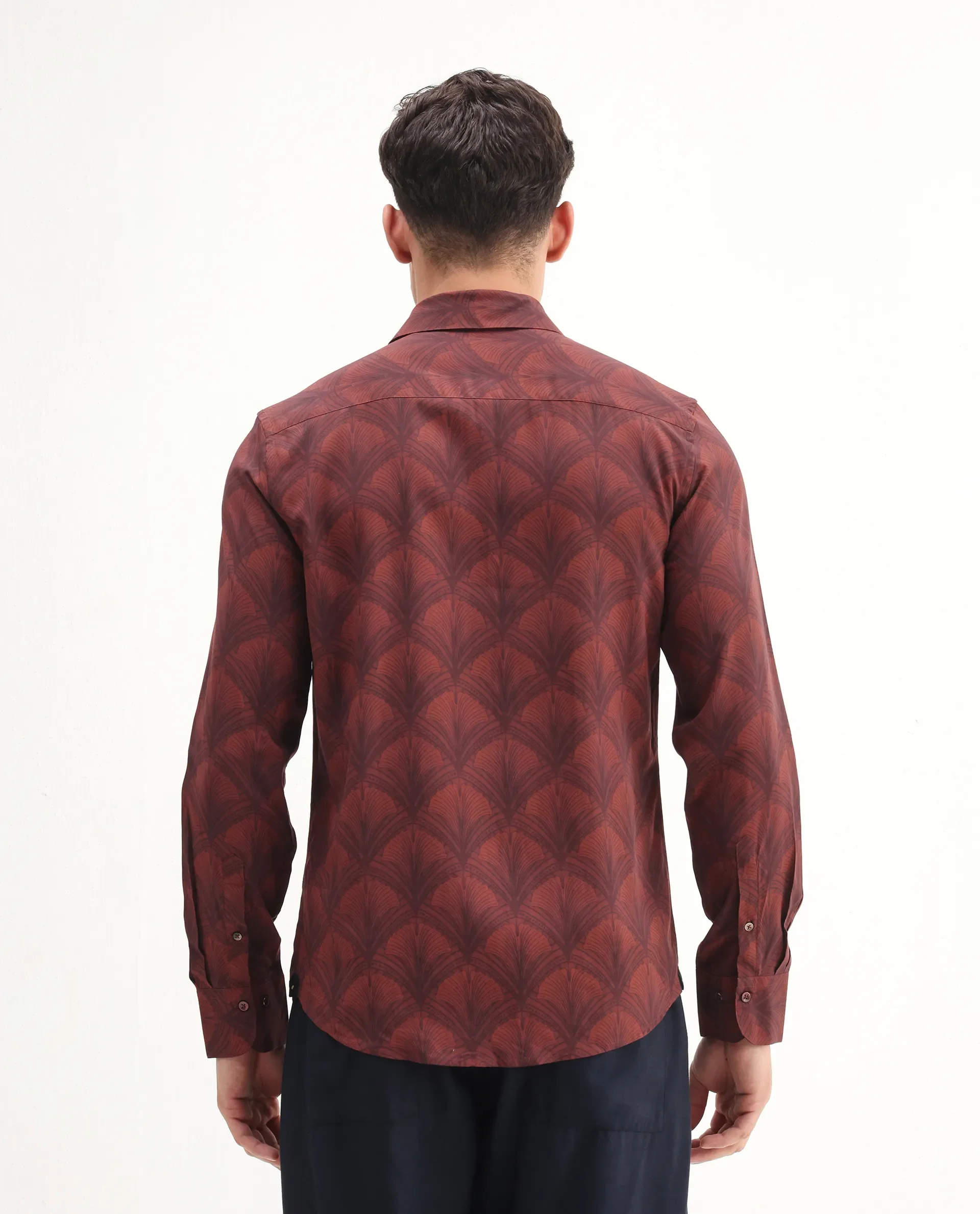 Rare Rabbit Men's Runi Red Cotton Blend Decorative Print Regular Fit Full Sleeve Collared Shirt - Image 7