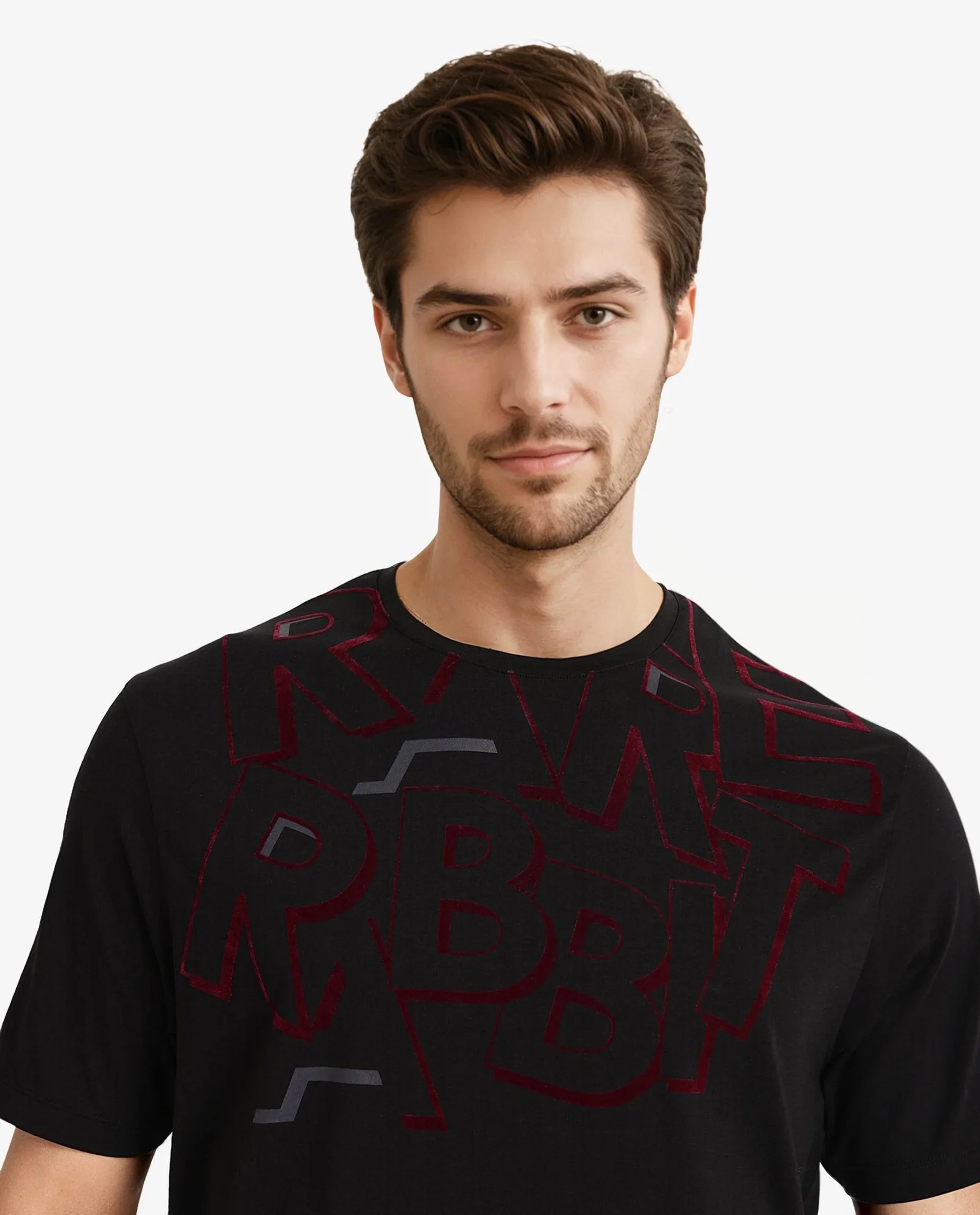 Rare Rabbit Men's Runi Black Cotton Blend Graphic Print Regular Fit Half Sleeve Crew Neck T-Shirt - Image 2