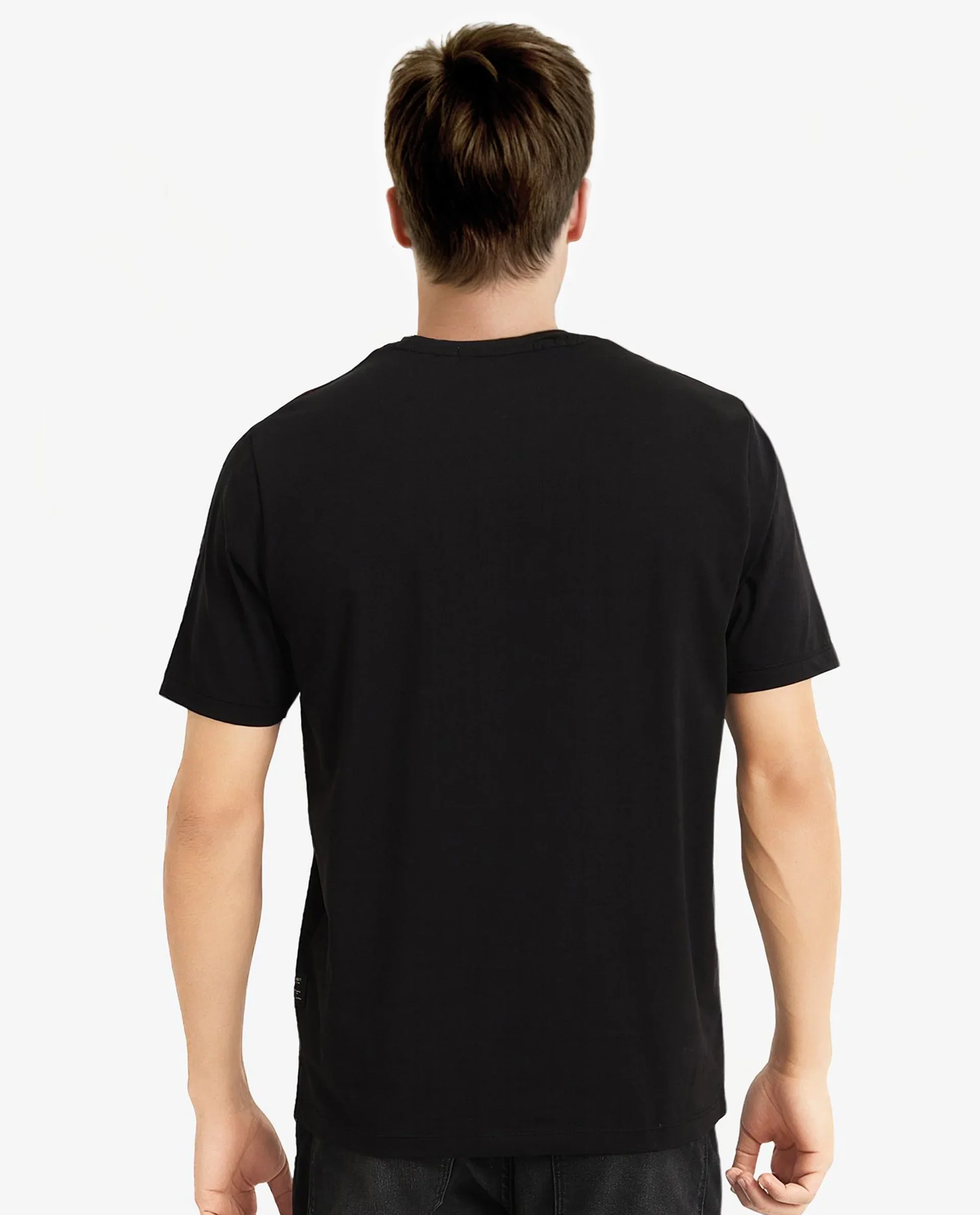 Rare Rabbit Men's Runi Black Cotton Blend Graphic Print Regular Fit Half Sleeve Crew Neck T-Shirt - Image 5
