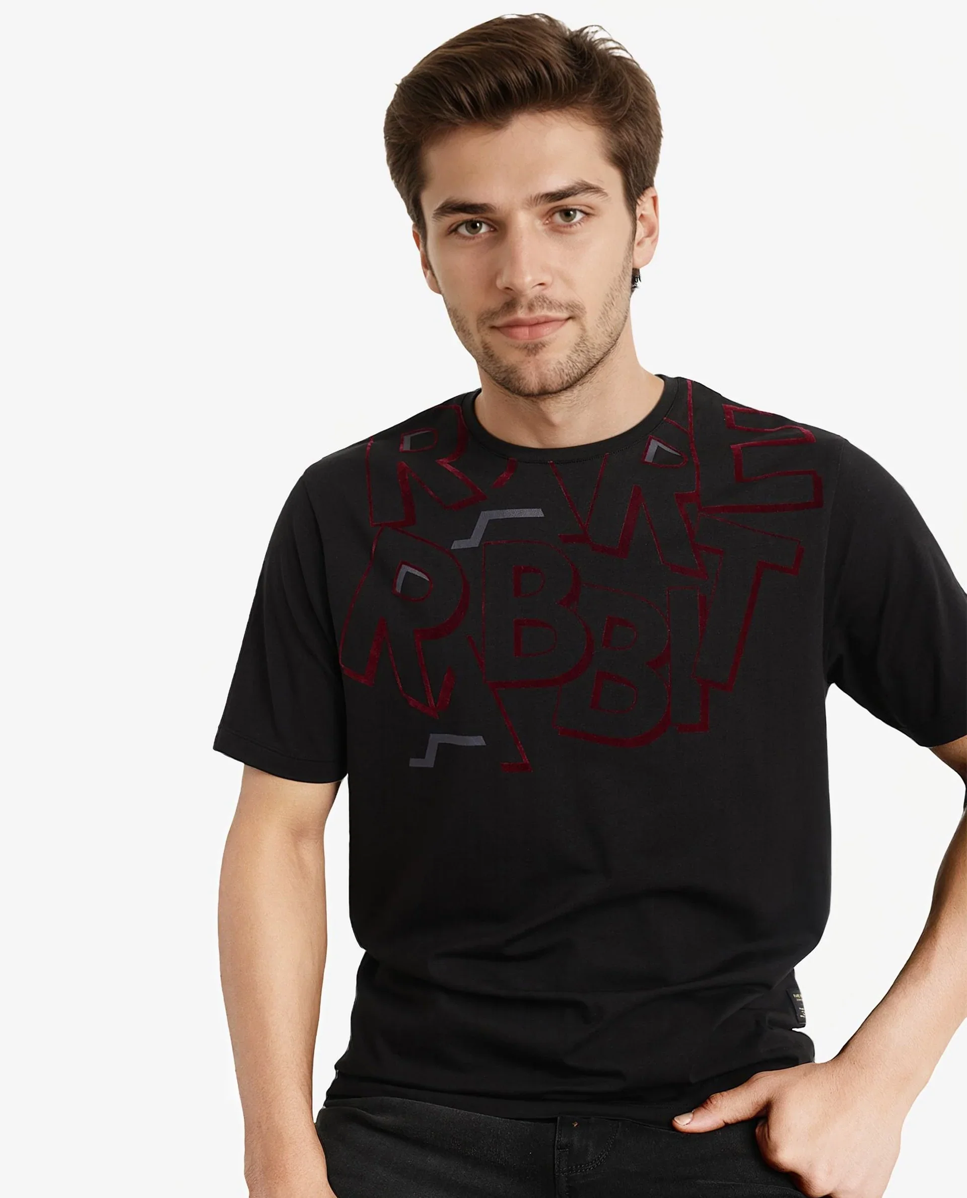 Rare Rabbit Men's Runi Black Cotton Blend Graphic Print Regular Fit Half Sleeve Crew Neck T-Shirt - Image 6