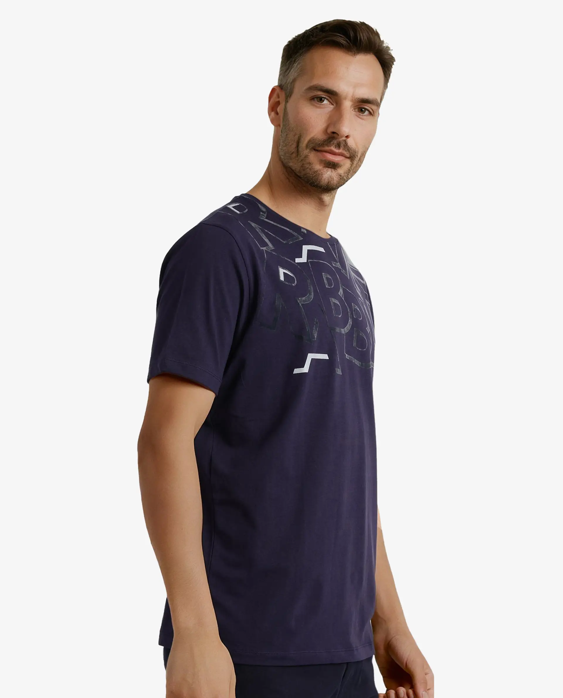 Rare Rabbit Men's Runi Navy Cotton Blend Graphic Print Regular Fit Half Sleeve Crew Neck T-Shirt - Image 5