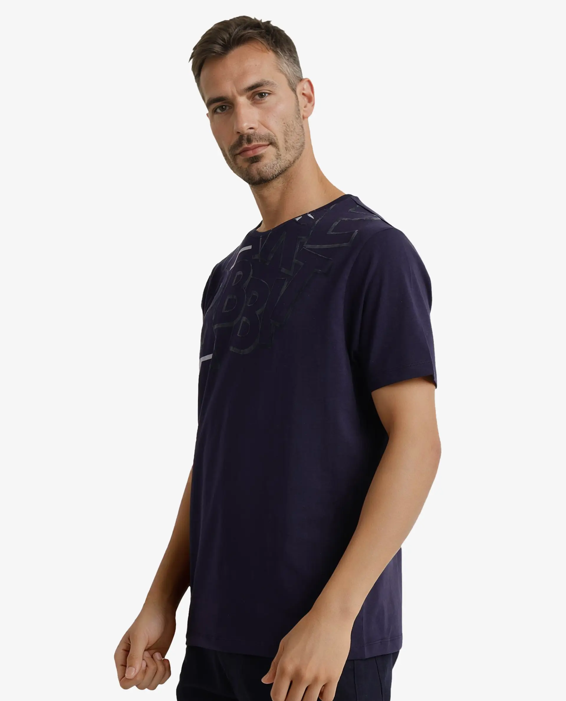 Rare Rabbit Men's Runi Navy Cotton Blend Graphic Print Regular Fit Half Sleeve Crew Neck T-Shirt - Image 6