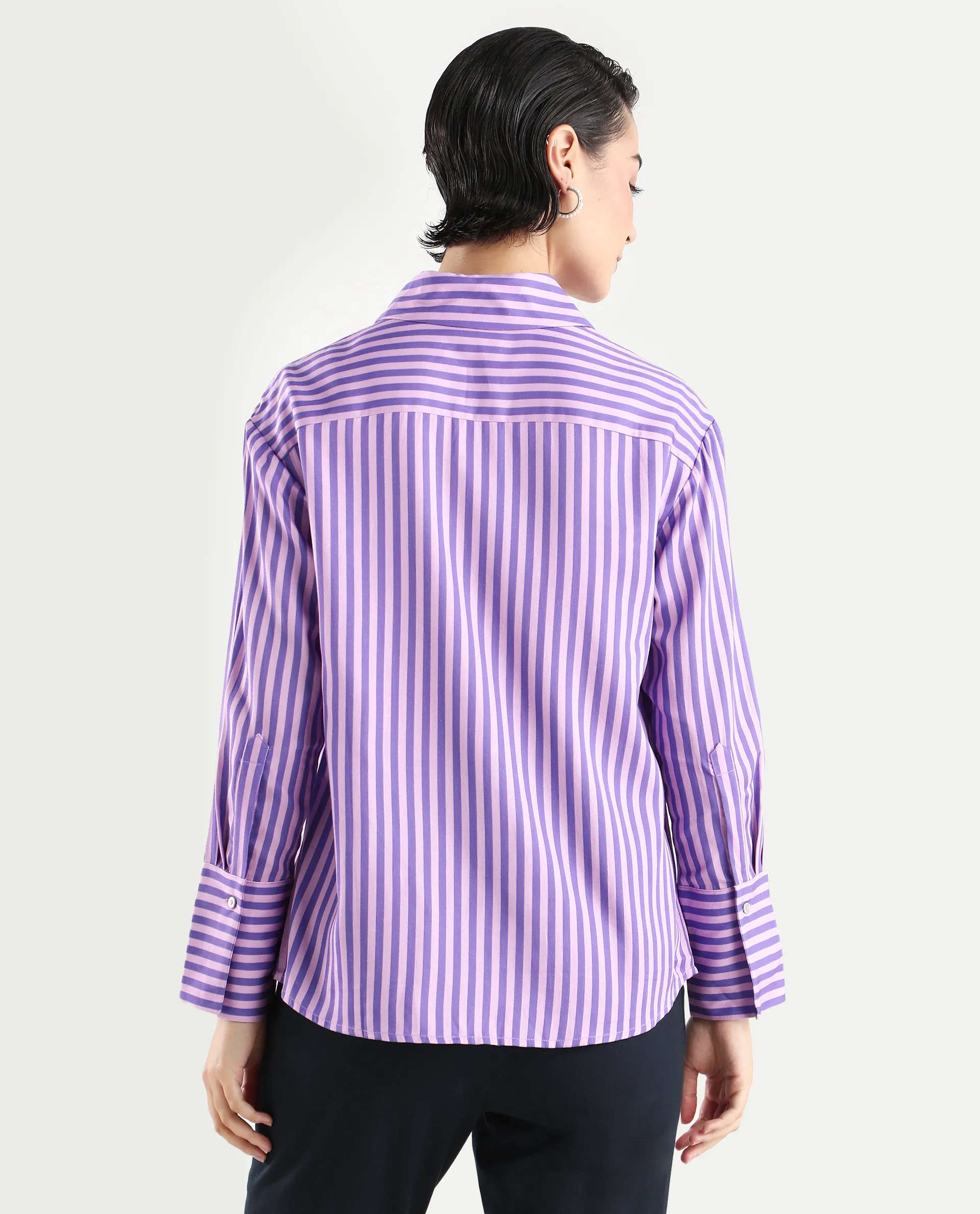 Rareism Women's Runio Dusky Purple Polyester Drop Collar Striped Cuffed Sleeve Regular Fit Shirt - Image 8