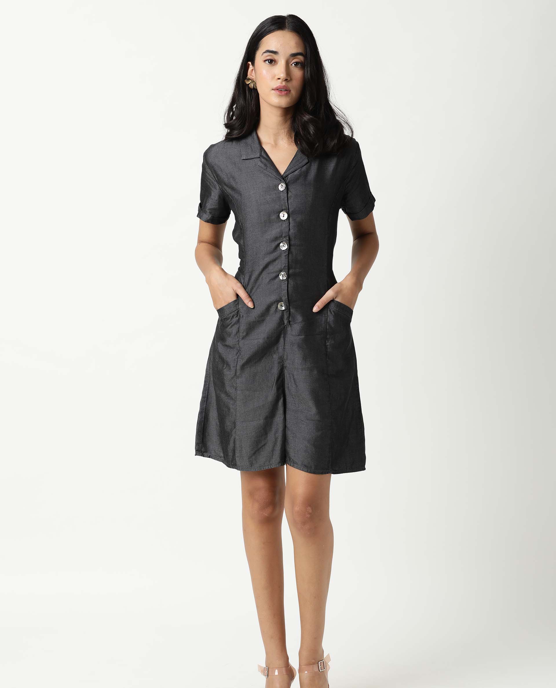 Rareism Women Runner Black Jumpsuit Short Sleeves Solid - Image 2