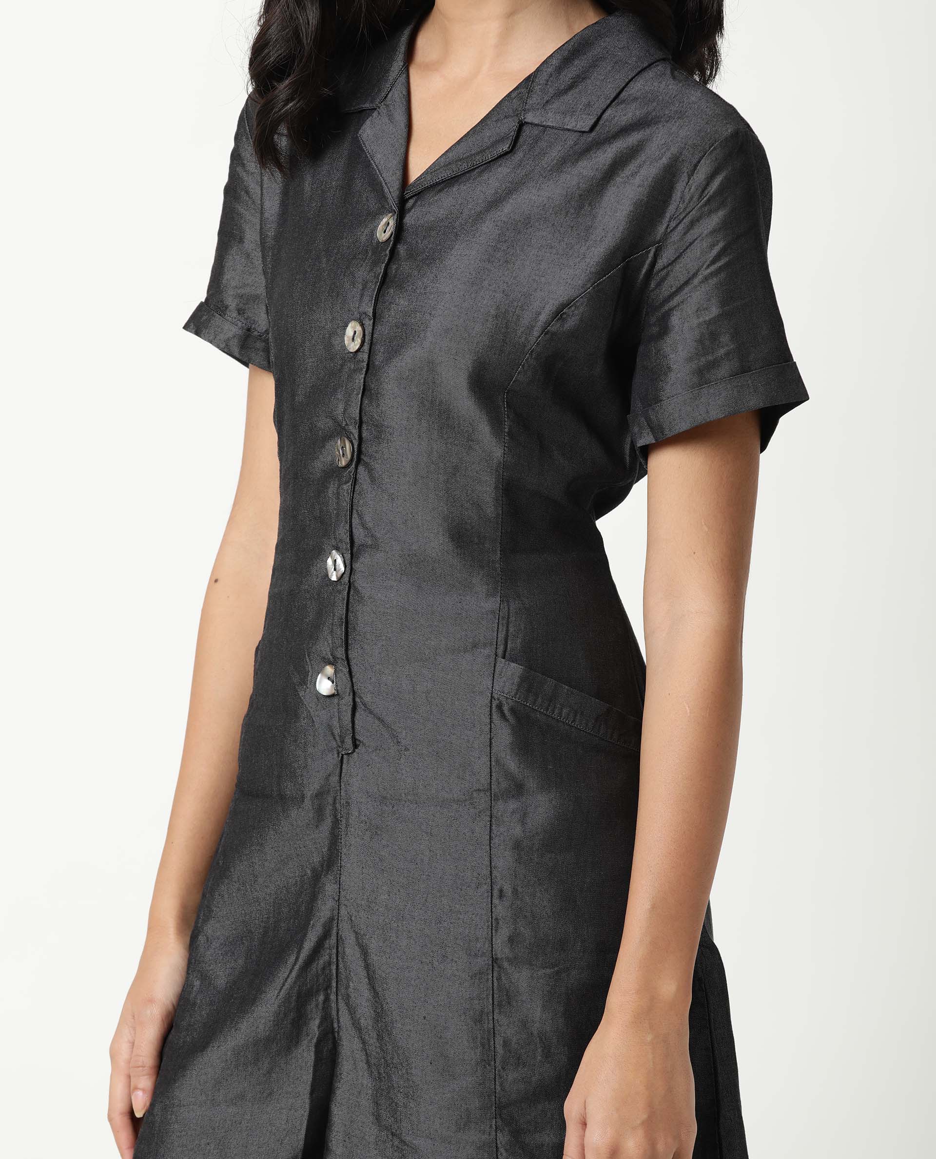 Rareism Women Runner Black Jumpsuit Short Sleeves Solid - Image 3