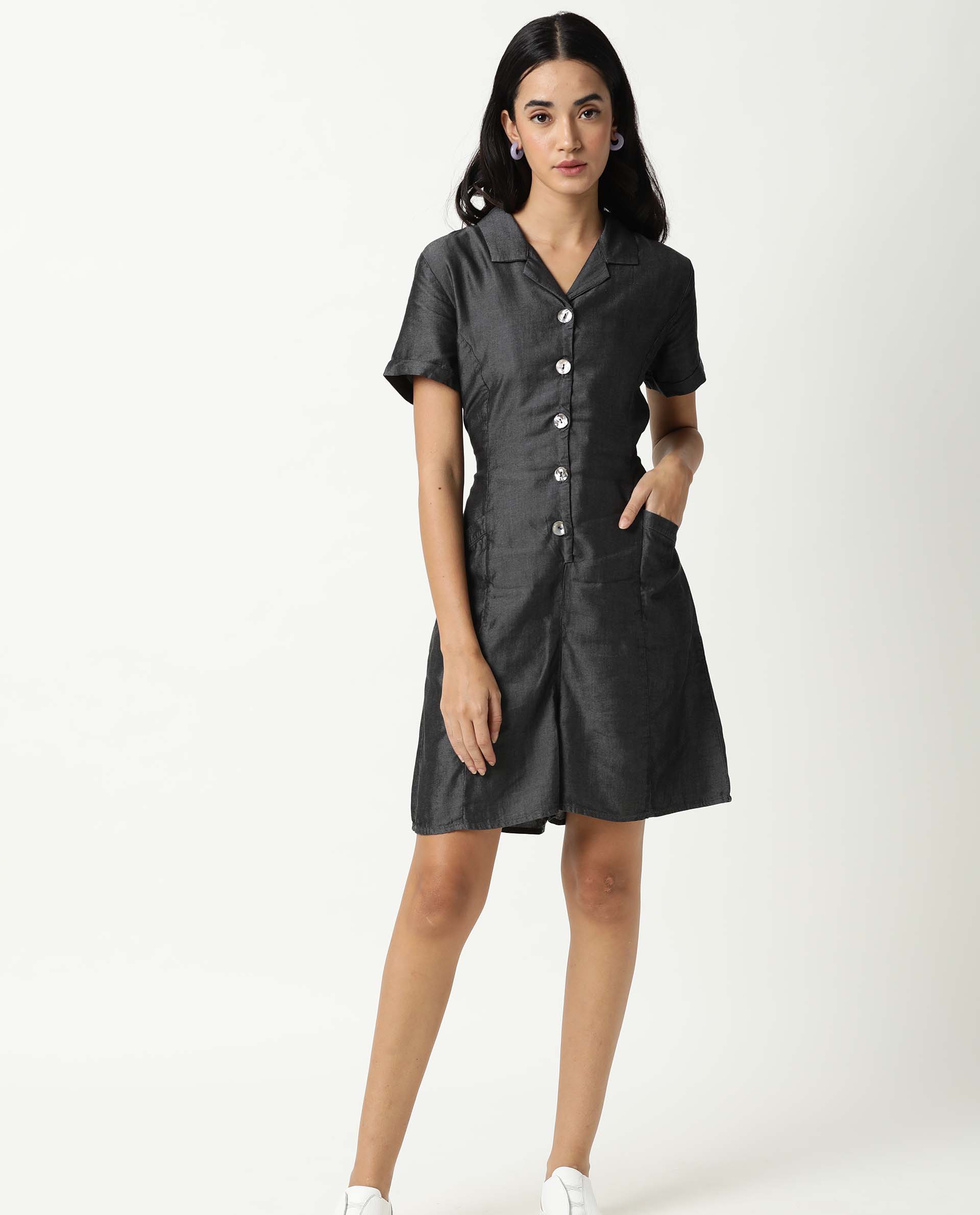 Rareism Women Runner Black Jumpsuit Short Sleeves Solid - Image 5