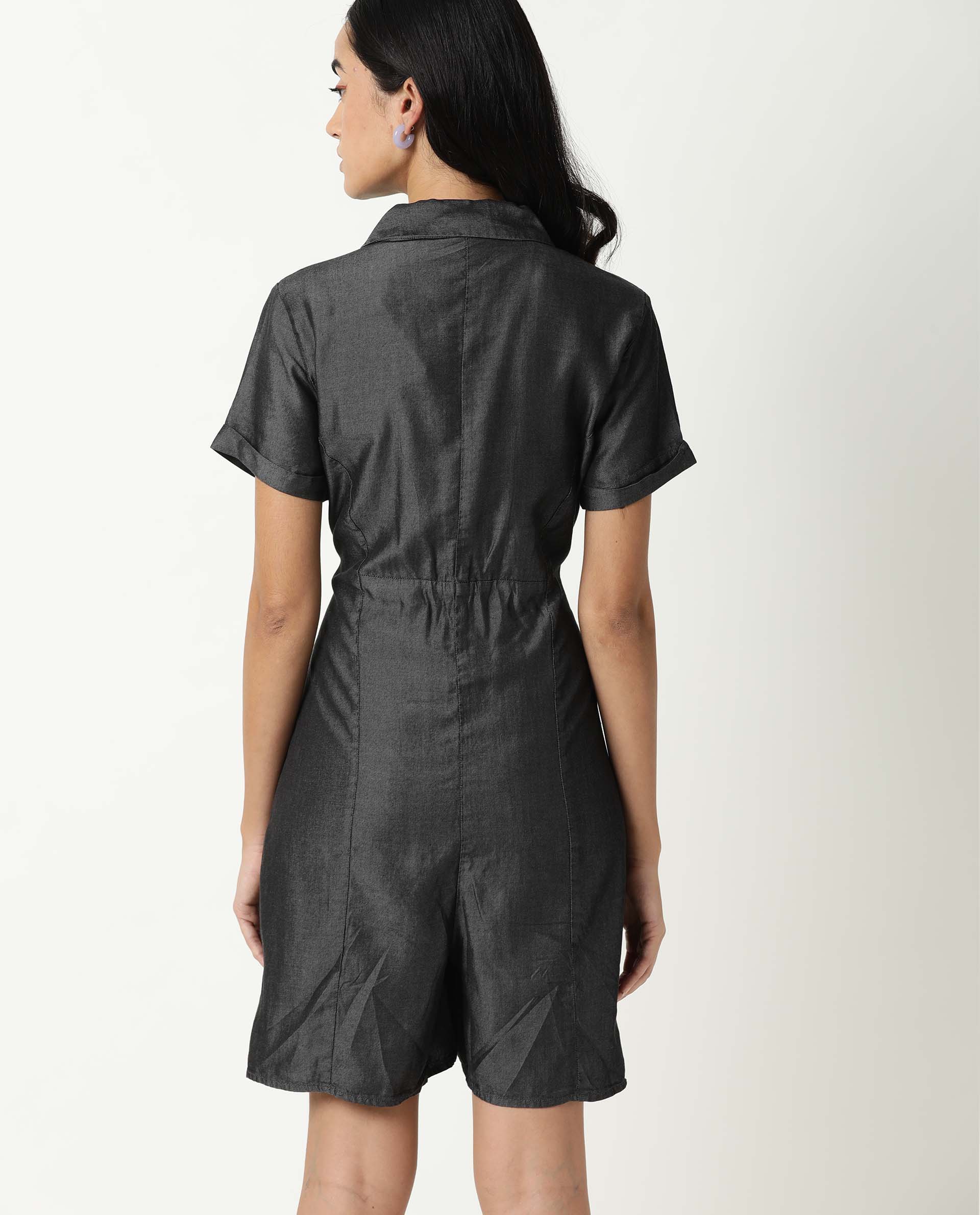 Rareism Women Runner Black Jumpsuit Short Sleeves Solid - Image 6