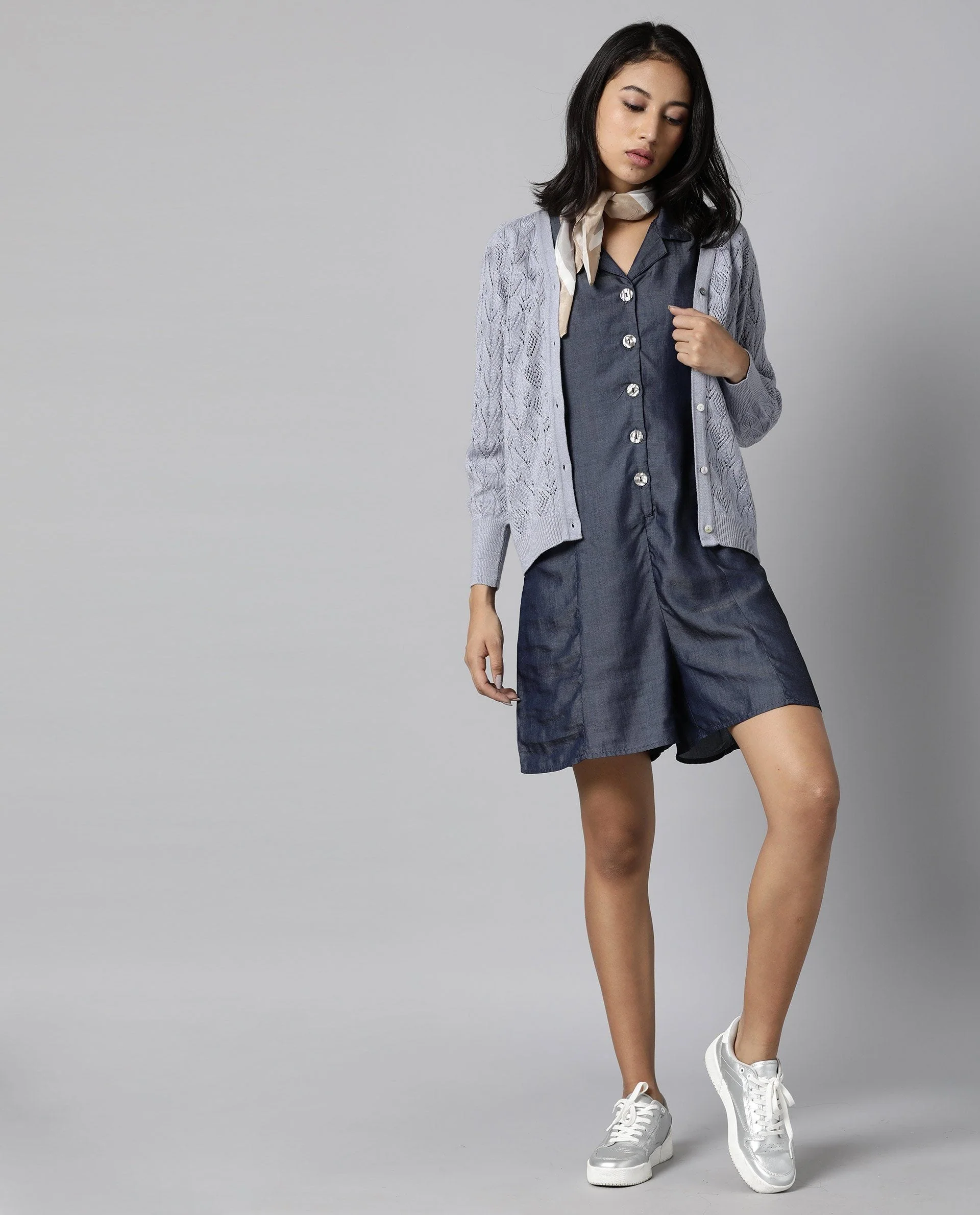 Rareism Women Runner Blue Jumpsuit Short Sleeves Solid - Image 3