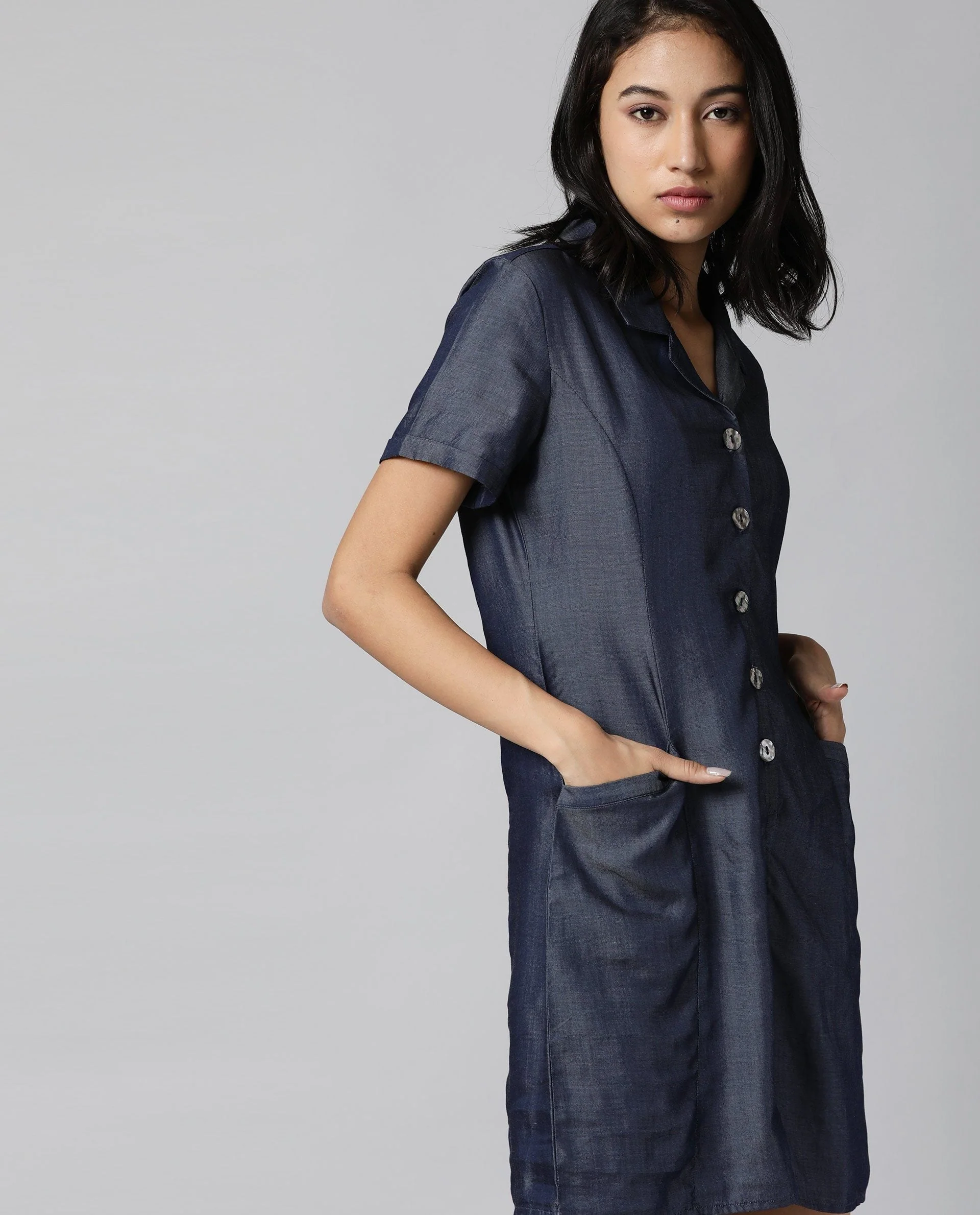 Rareism Women Runner Blue Jumpsuit Short Sleeves Solid - Image 5