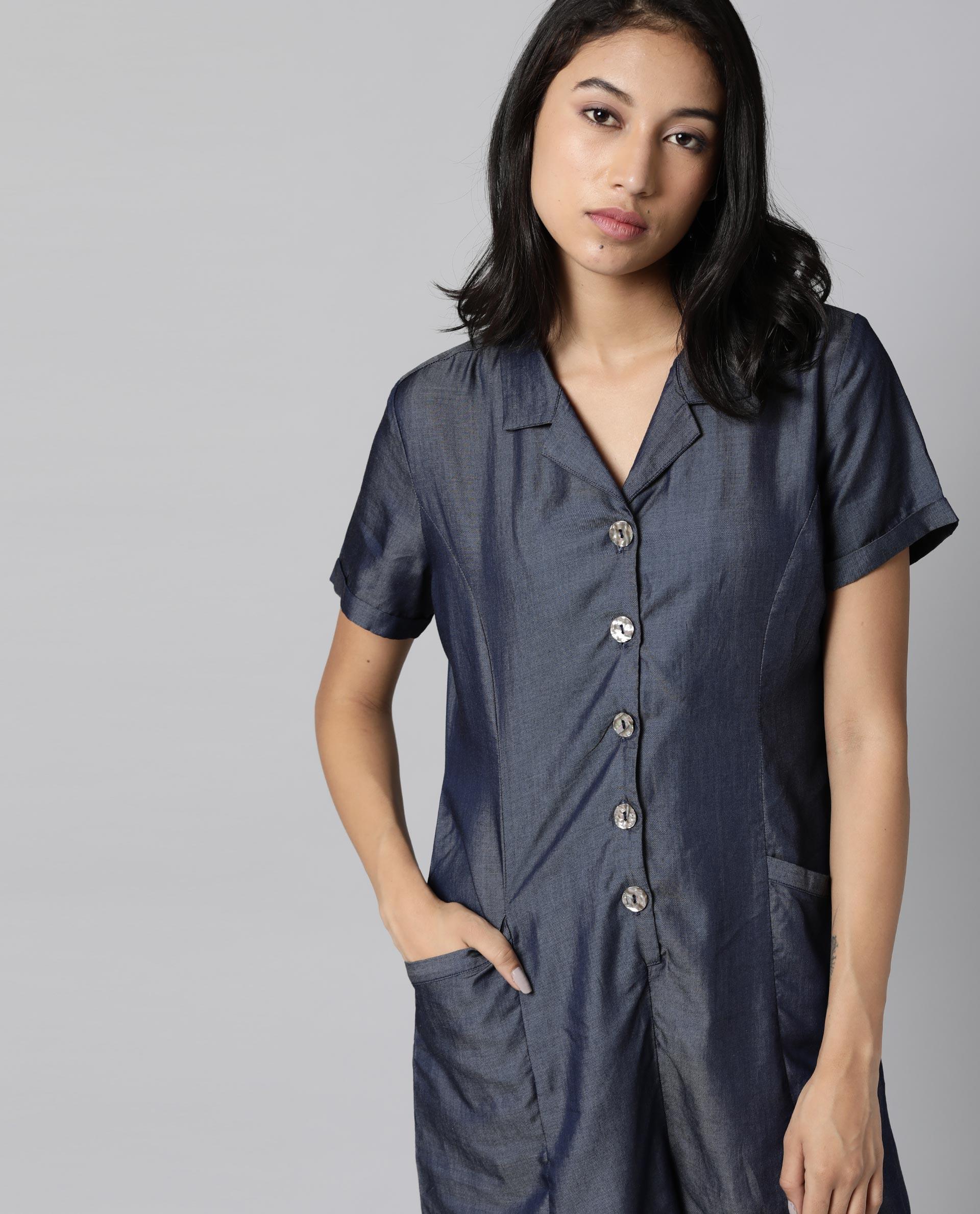 Rareism Women Runner Blue Jumpsuit Short Sleeves Solid - Image 6