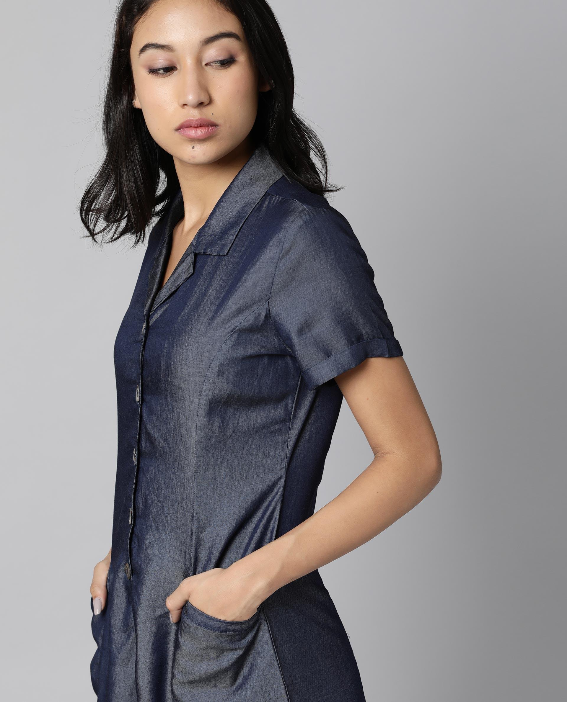 Rareism Women Runner Blue Jumpsuit Short Sleeves Solid - Image 7