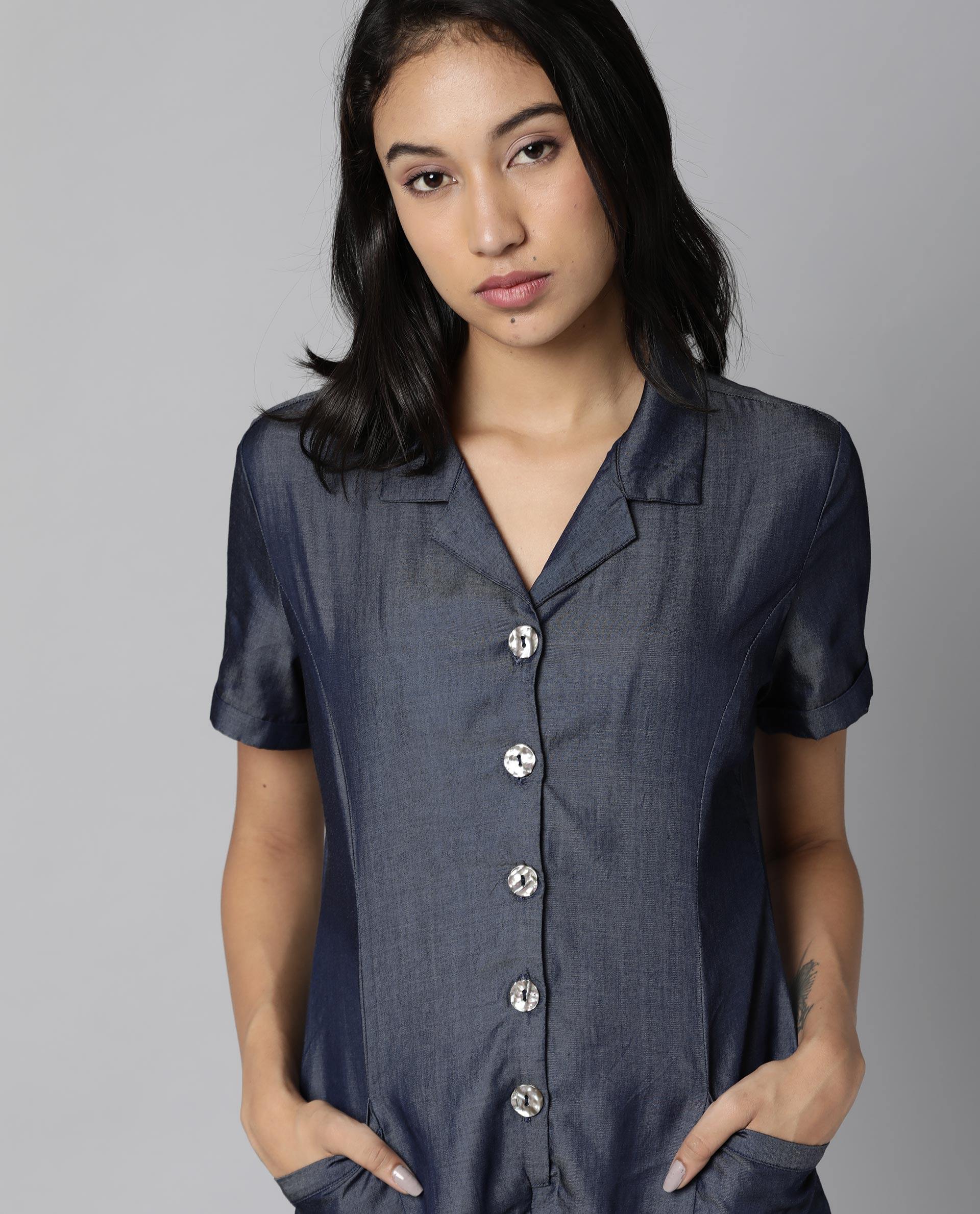 Rareism Women Runner Blue Jumpsuit Short Sleeves Solid - Image 8
