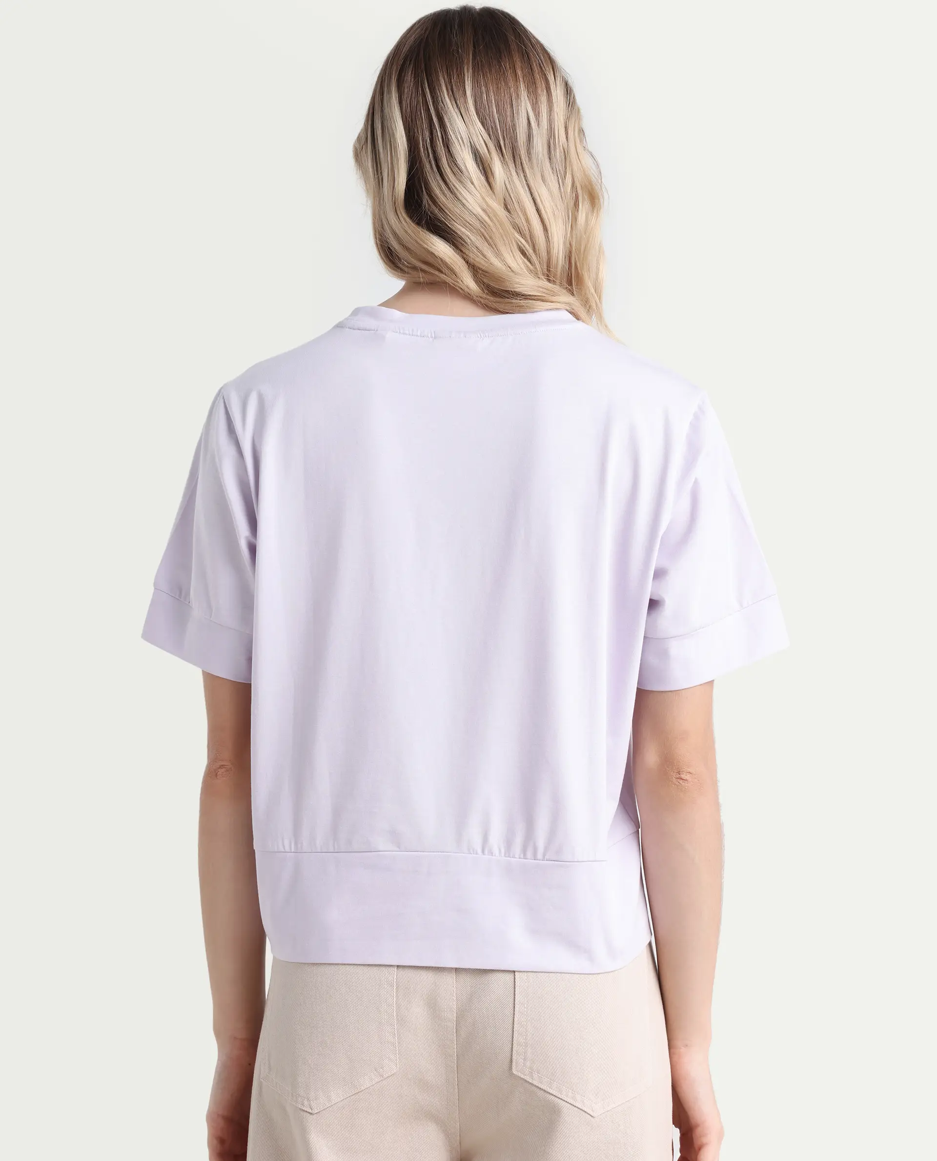 Rareism Women's Runo Pastel Purple Cotton Blend Crew Neck Graphic Print Regular Fit T-Shirt - Image 7