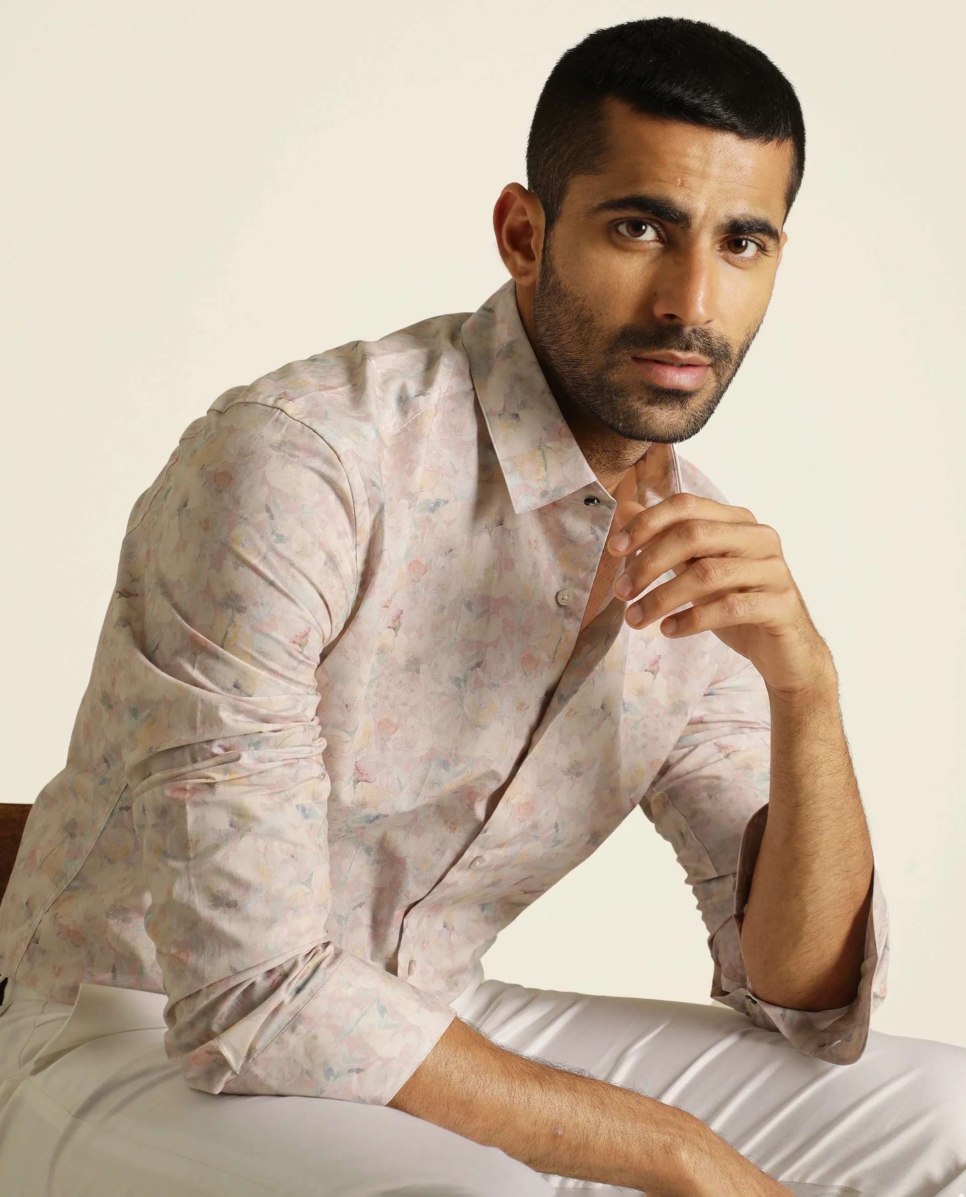 Rare Rabbit Men's Rush Pink Cotton Floral Print Regular Fit Full Sleeve Collared Shirt