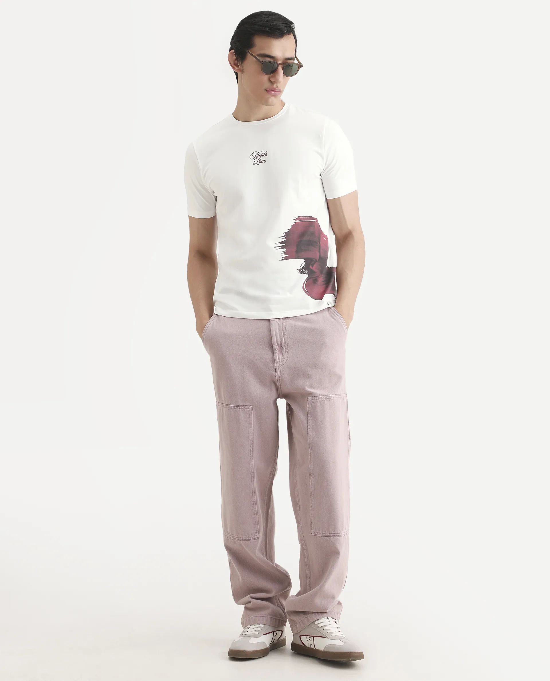 Rare Rabbit Men's Rush Off White Cotton Blend Fabric Half Sleeve Crew Neck Regular Fit Graphic Print T-Shirt - Image 2