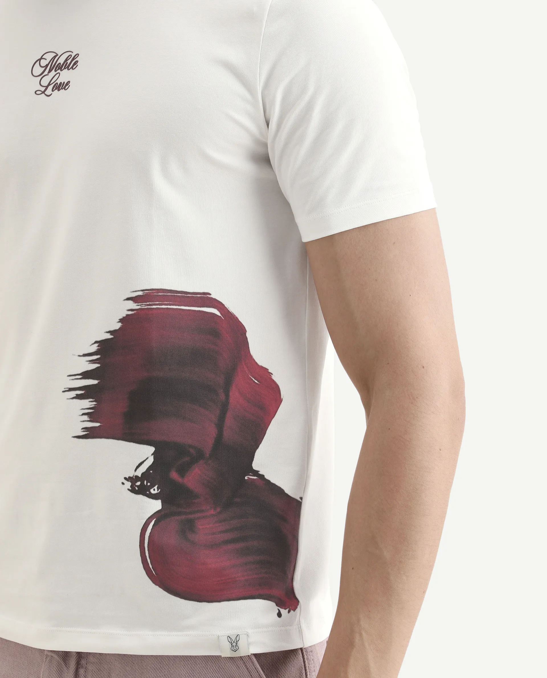 Rare Rabbit Men's Rush Off White Cotton Blend Fabric Half Sleeve Crew Neck Regular Fit Graphic Print T-Shirt - Image 3