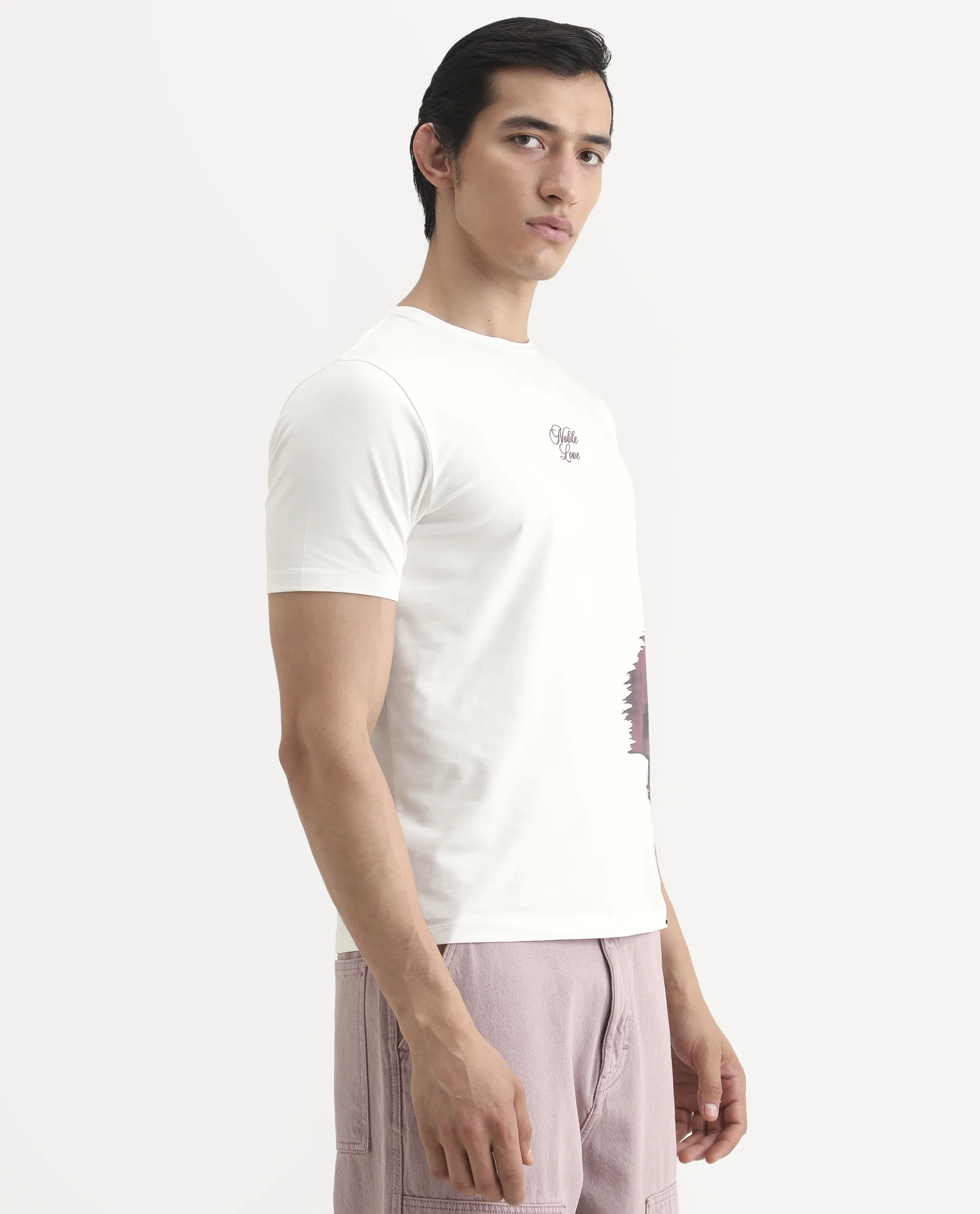 Rare Rabbit Men's Rush Off White Cotton Blend Fabric Half Sleeve Crew Neck Regular Fit Graphic Print T-Shirt - Image 6