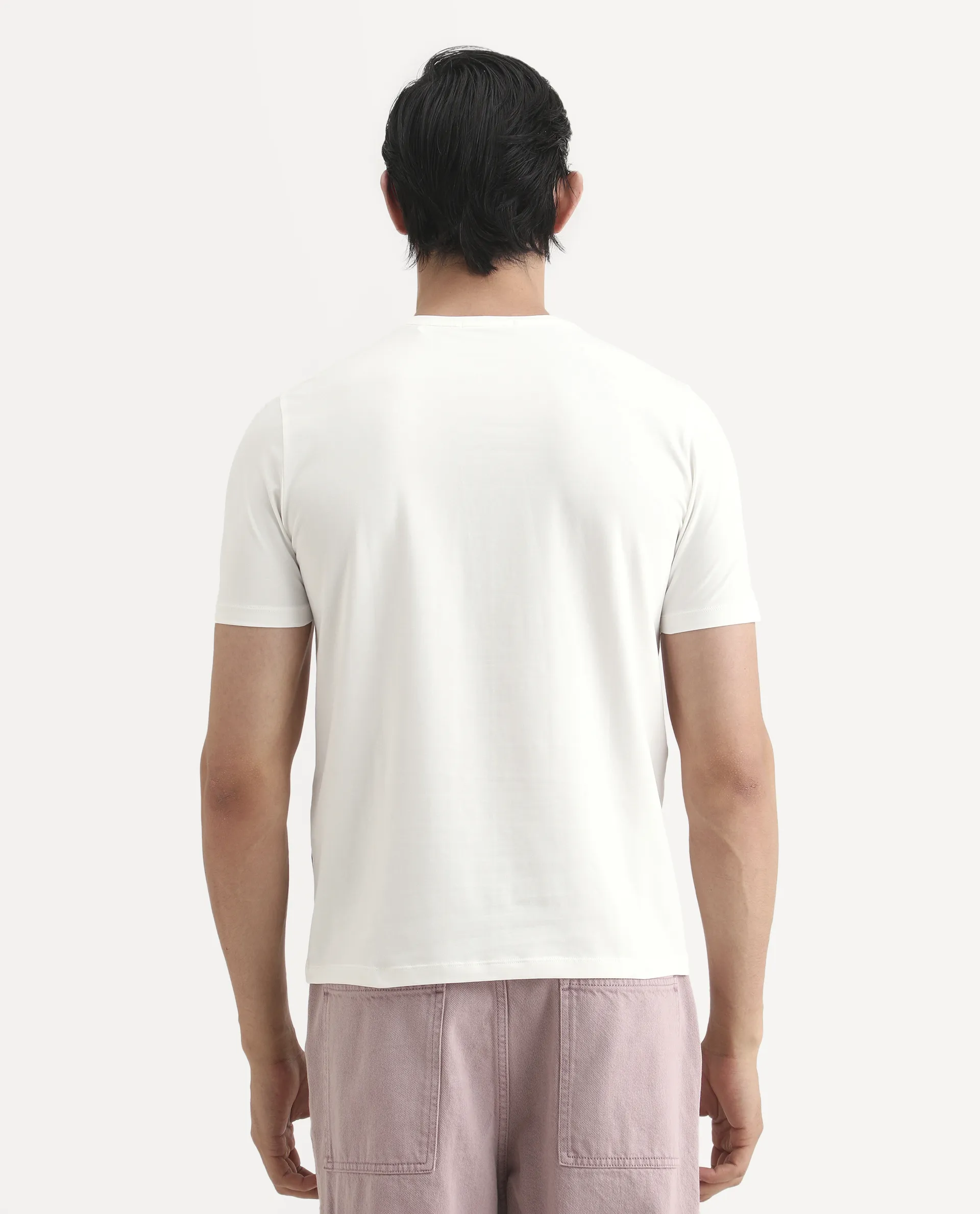 Rare Rabbit Men's Rush Off White Cotton Blend Fabric Half Sleeve Crew Neck Regular Fit Graphic Print T-Shirt - Image 7