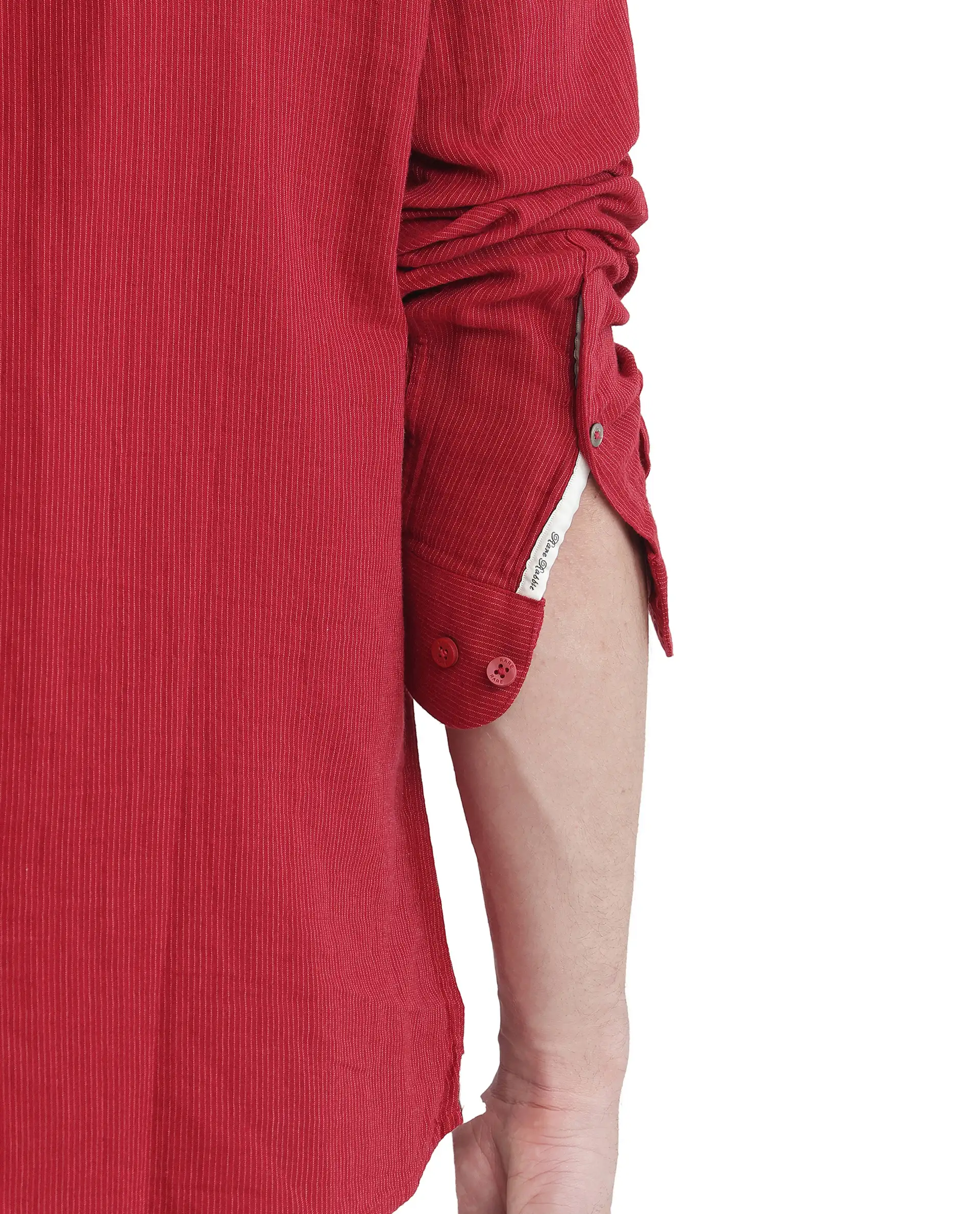 Rare Rabbit Men's Rusk Red Cotton Plain Regular Fit Full Sleeve Mandarin Collar Shirt - Image 9