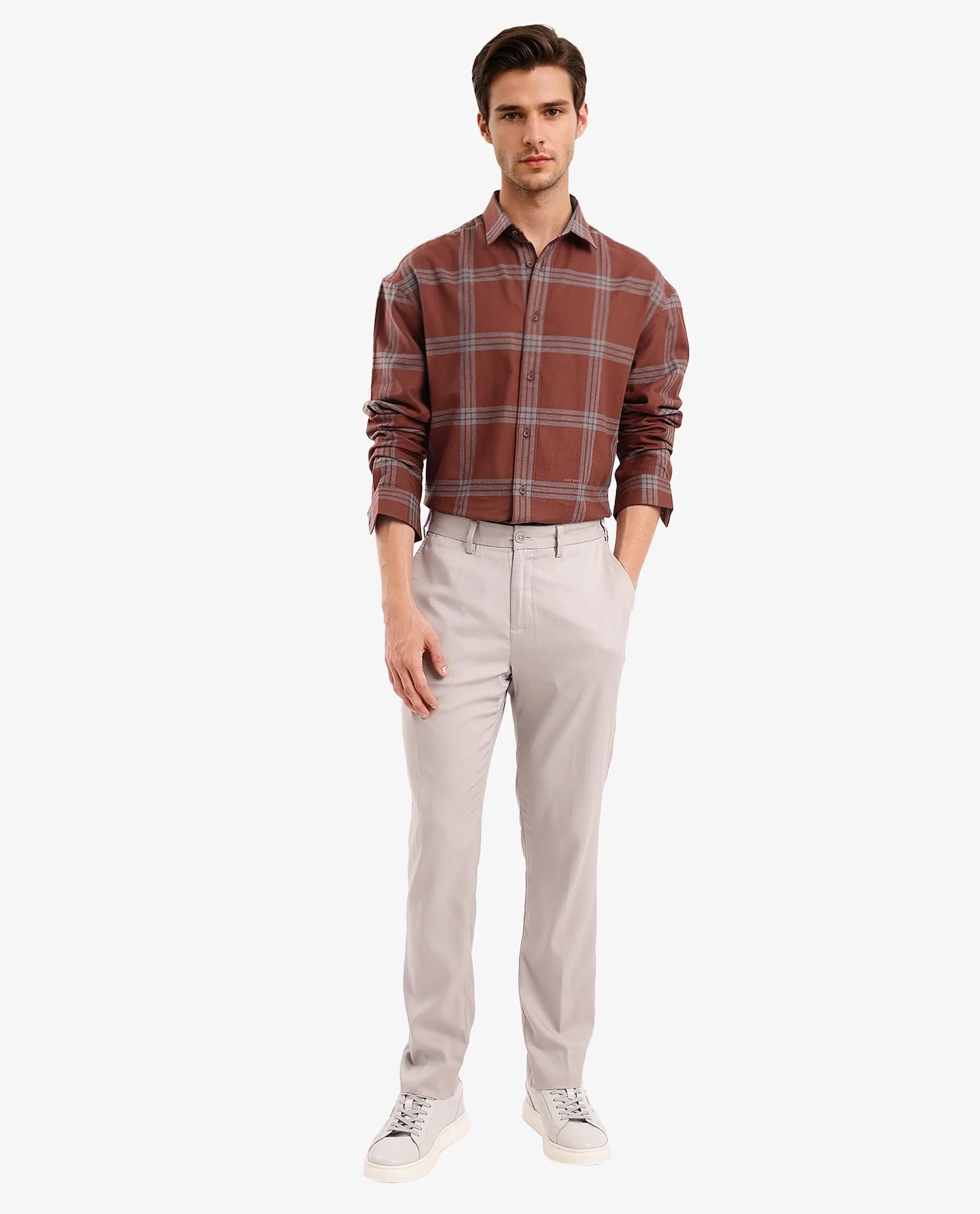 Rare Rabbit Men's Russ Brown Cotton Checked Print Regular Fit Full Sleeve Collared Shirt - Image 2